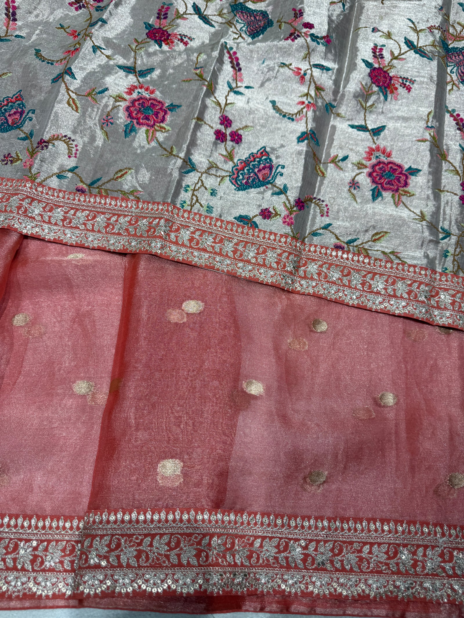 Coral Banarasi Tissue Saree : S62F223