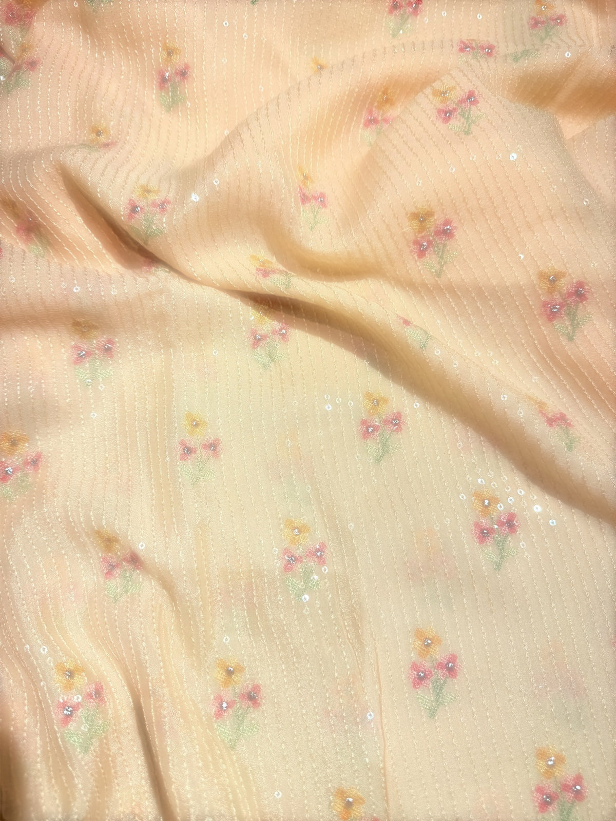 Light peach chiffon saree with embroidery