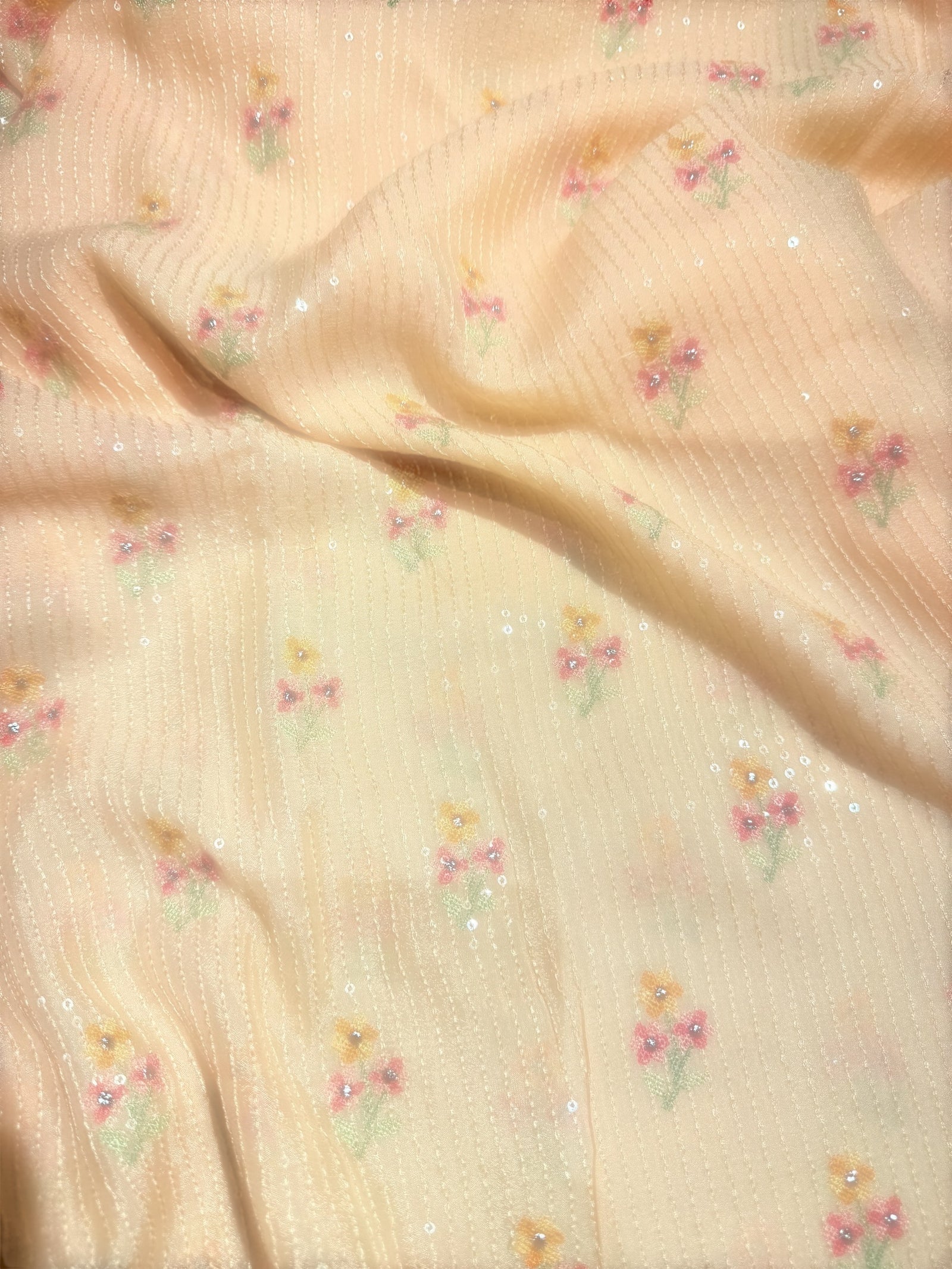 Light peach chiffon saree with embroidery