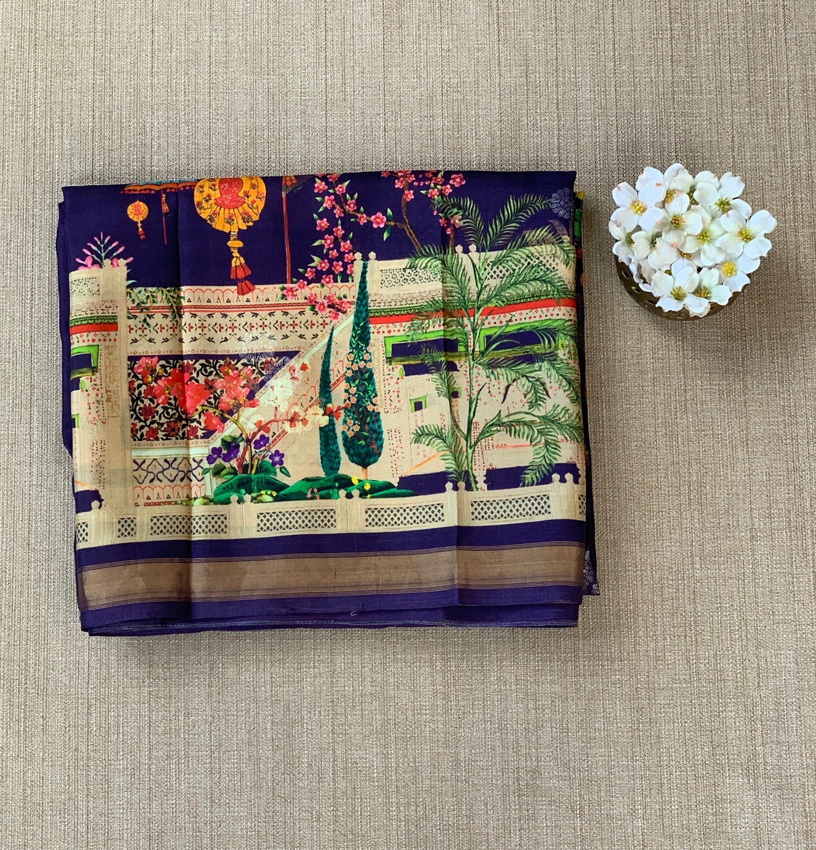 Brinjal Kanchi Soft Silk with beautiful Floral Print
