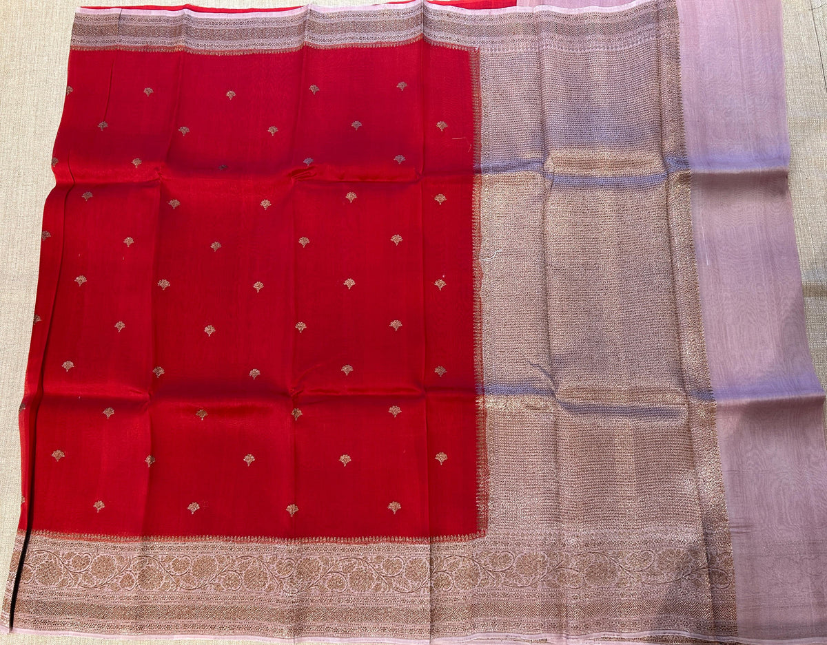 Pink and dusty mauve combo Pure Handloom premium Kora Banarasi Saree