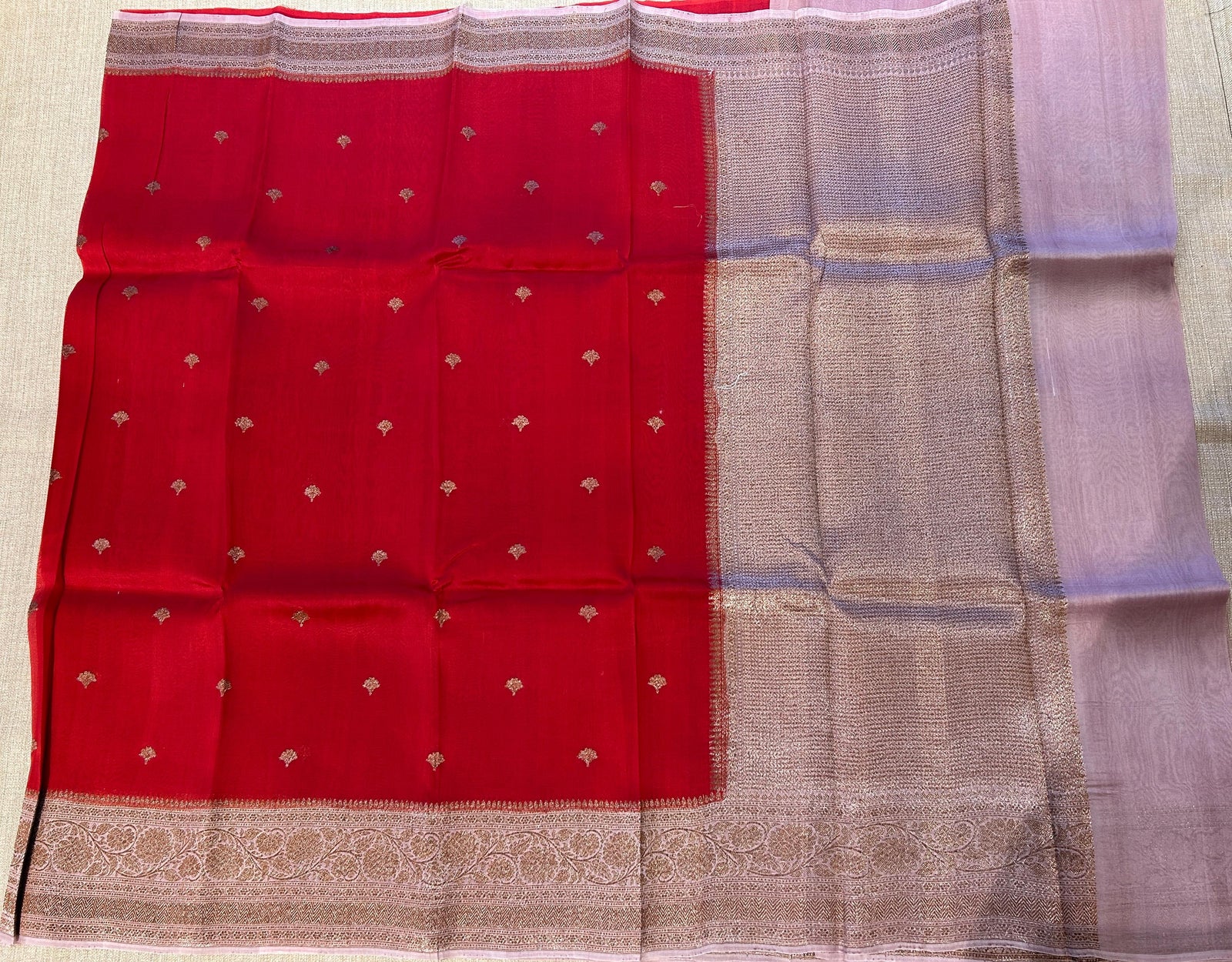 Pink and dusty mauve combo Pure Handloom premium Kora Banarasi Saree