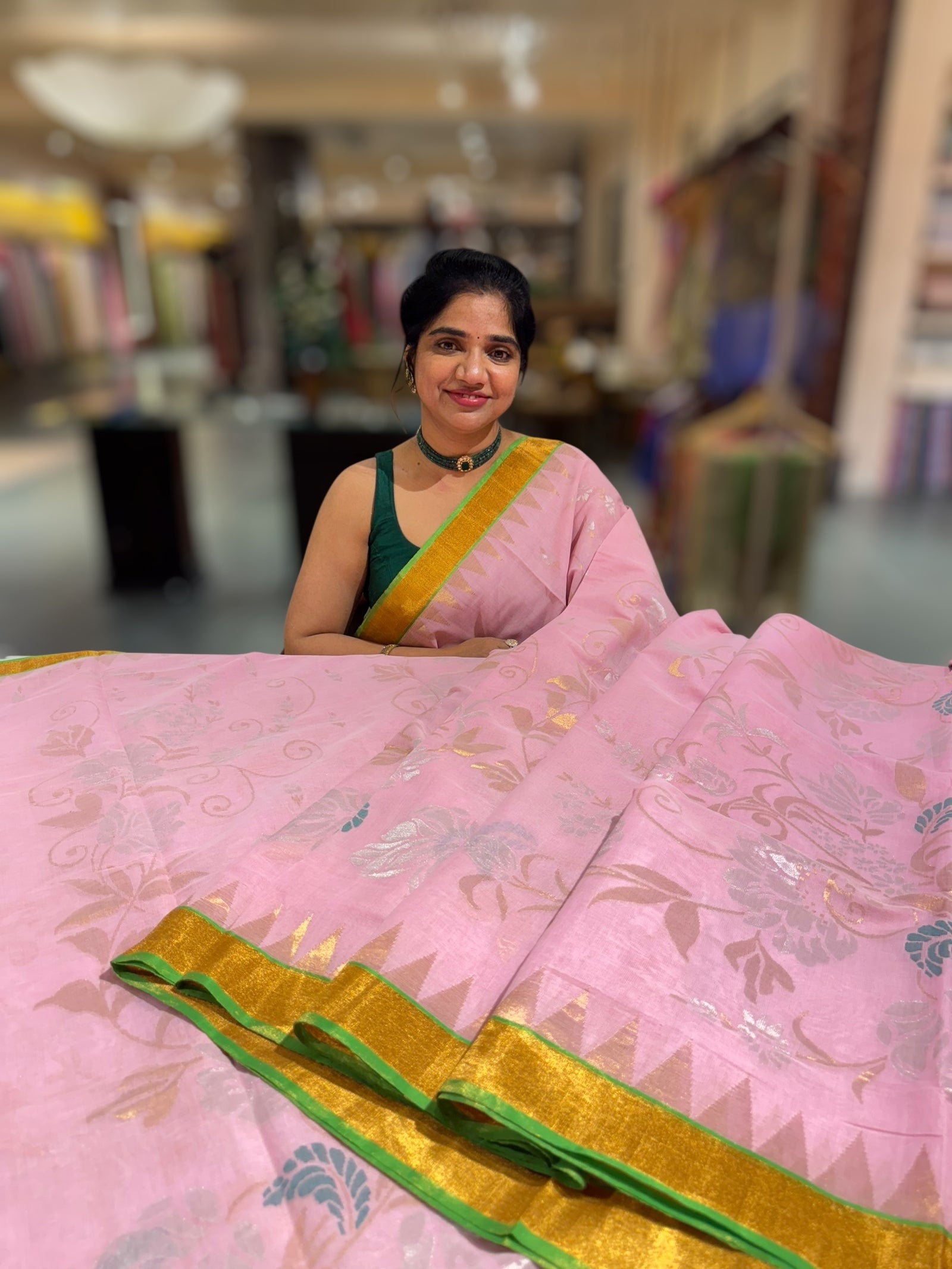 Baby Pink Ponduru Khadi Jamdani Allover Weaving Saree
