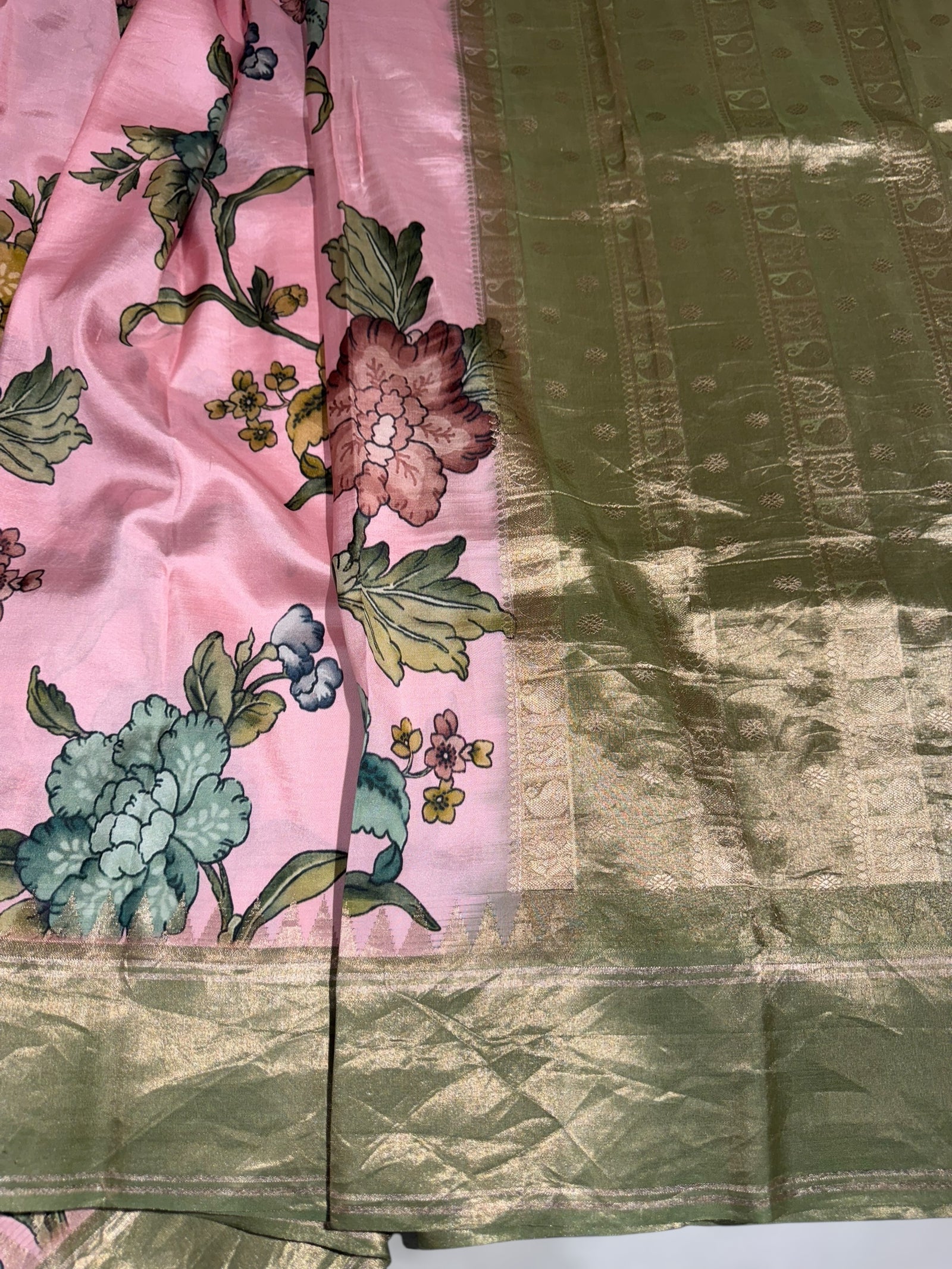 Baby Pink Kanjeevaram Designer print saree