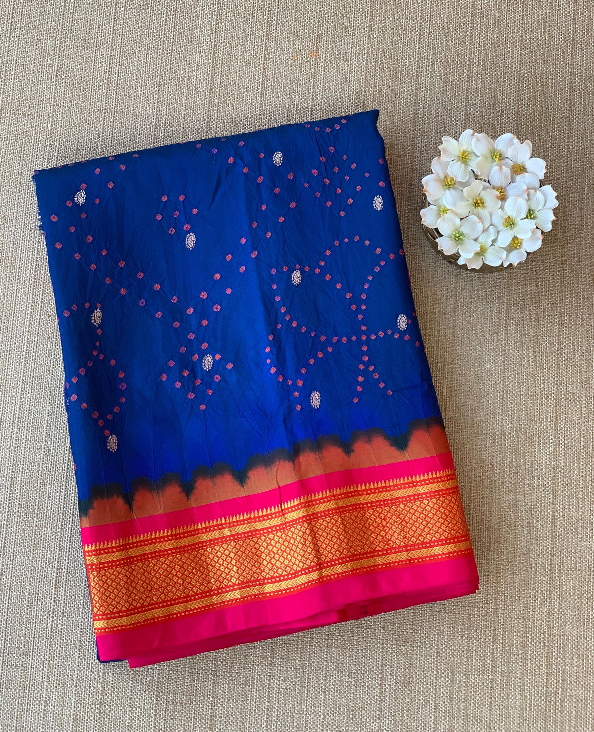 Blue Pure handloom Bandhini paithani saree
