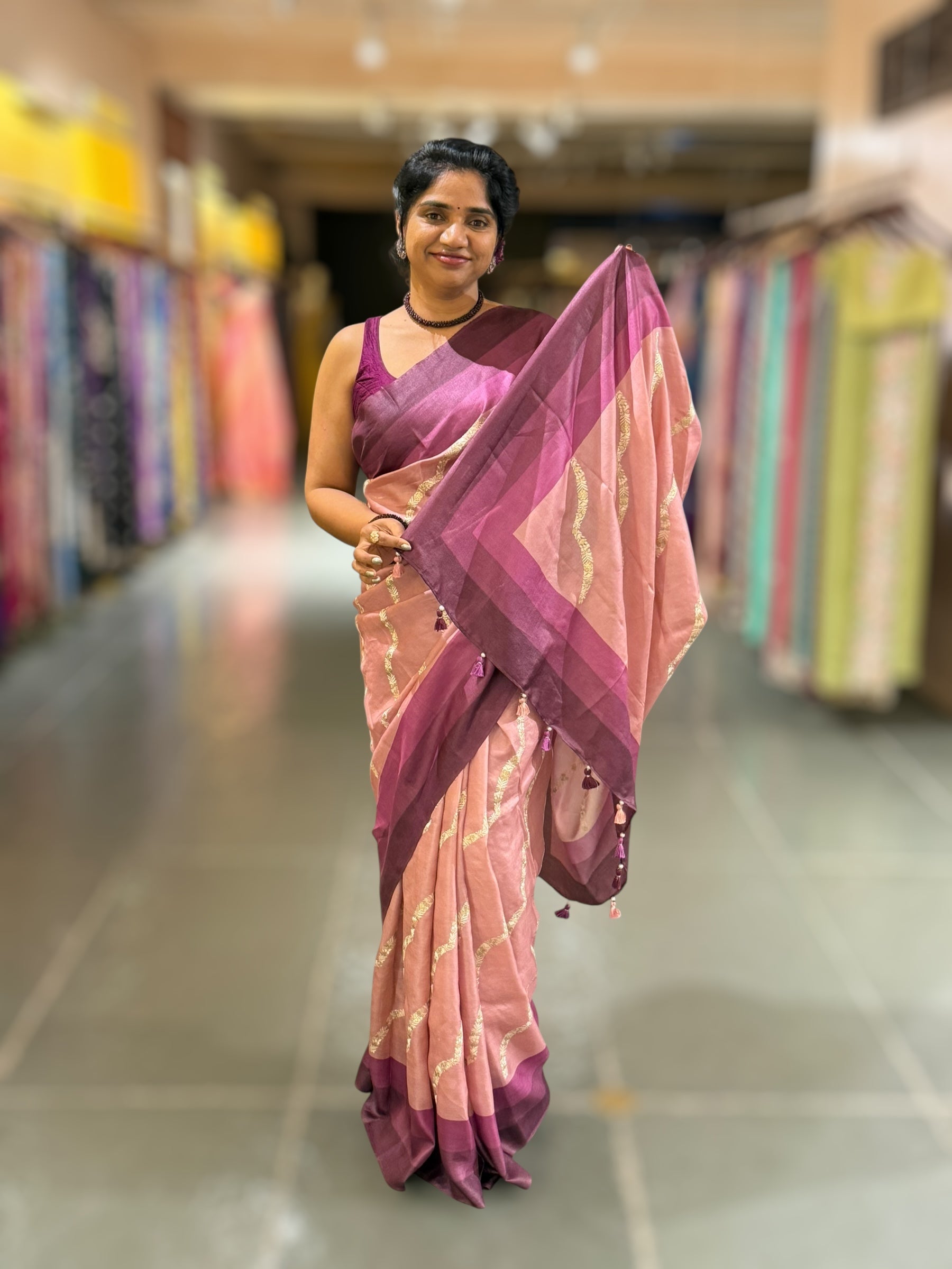 Onion Pink Embroidered Tussar Saree