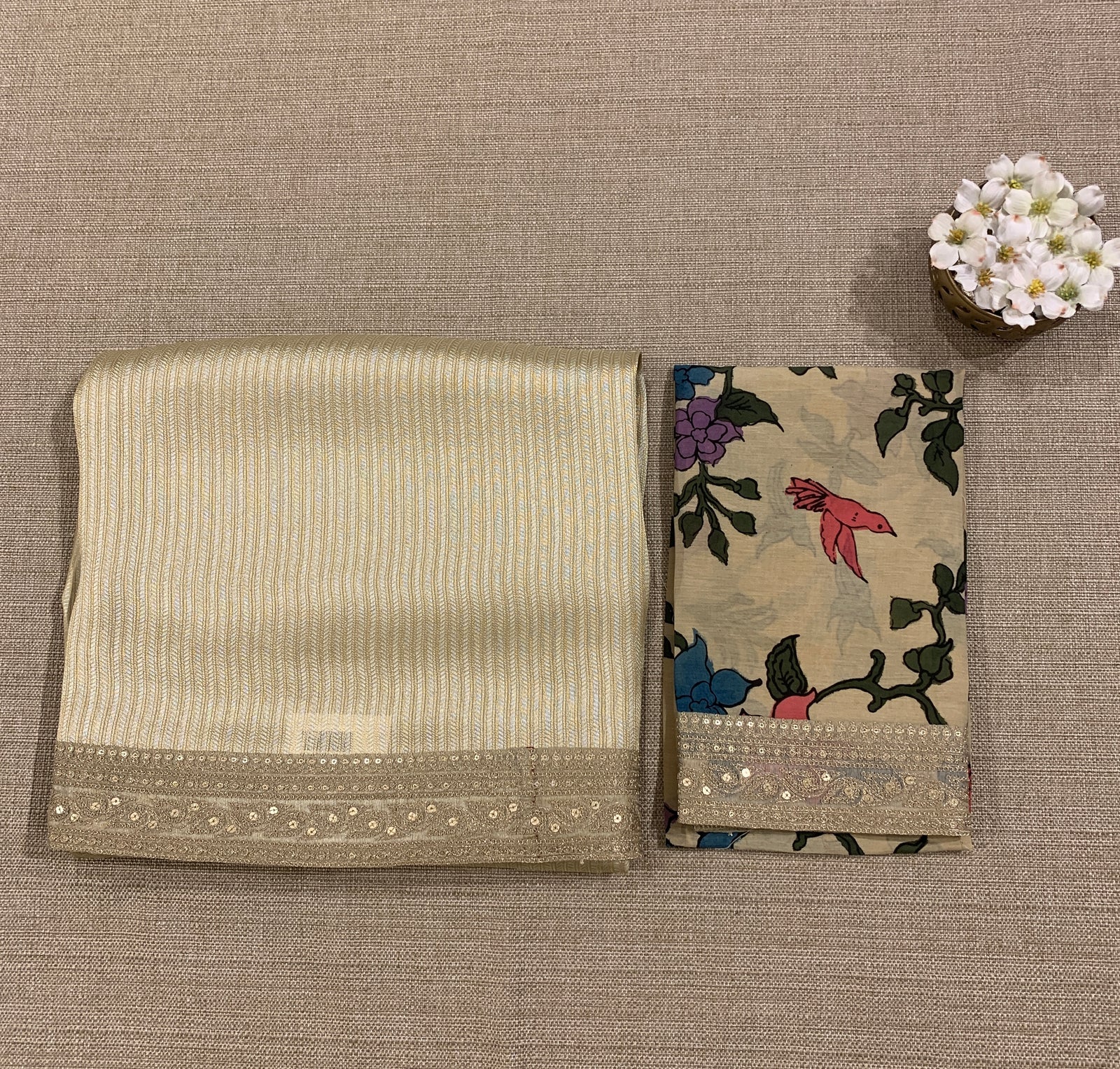 Ivory Banarasi tonchoi with pen kalamkari Blouses