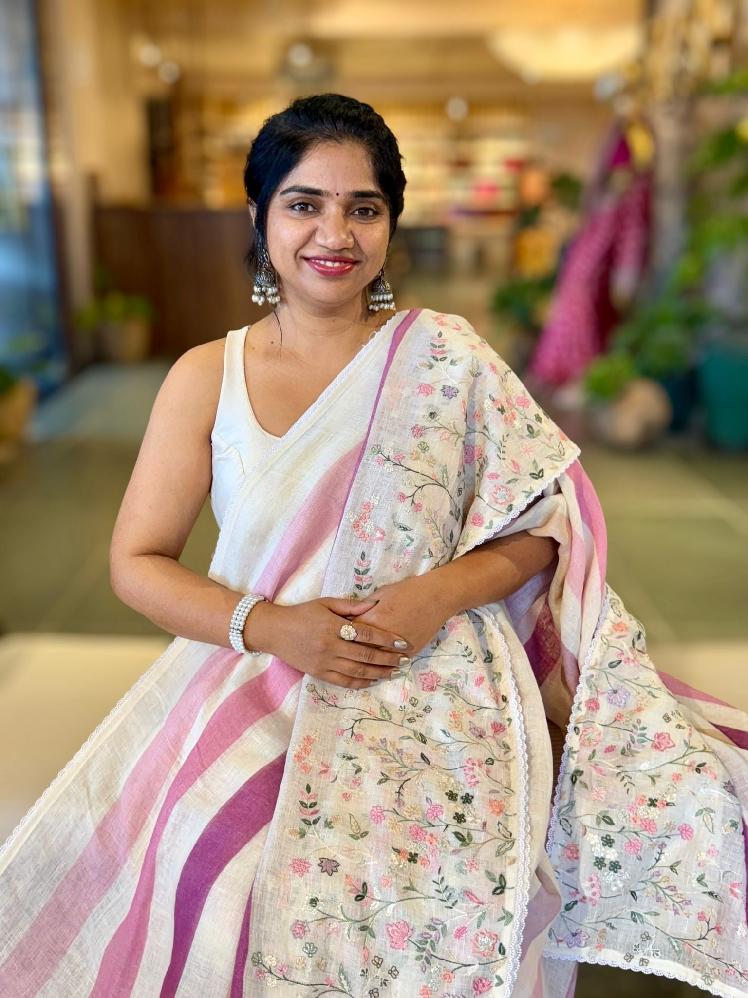 Lenin Saree with Multi Colors stripes and Embroidered Border