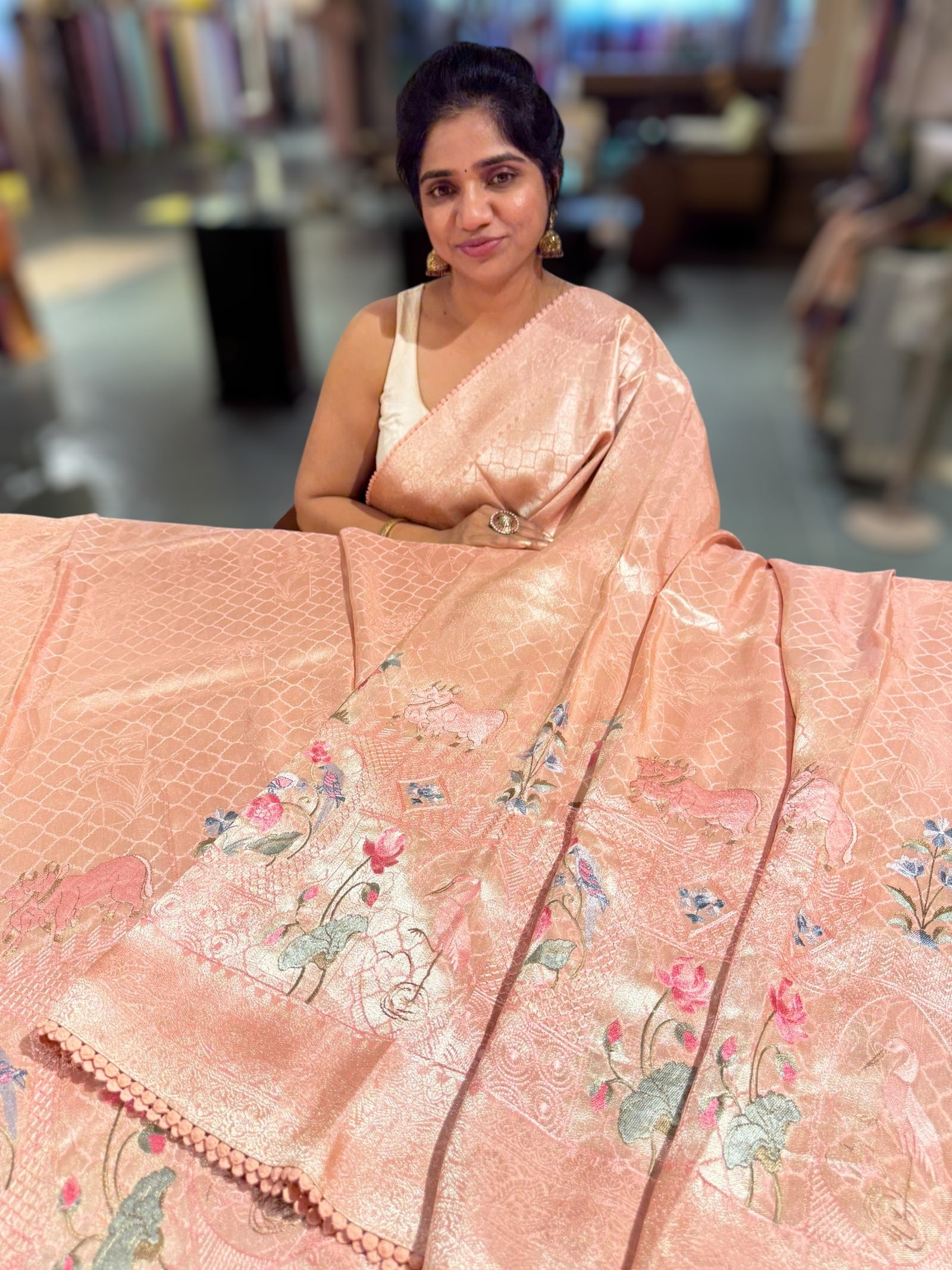 Peach Fancy Banarasi saree with embroidery