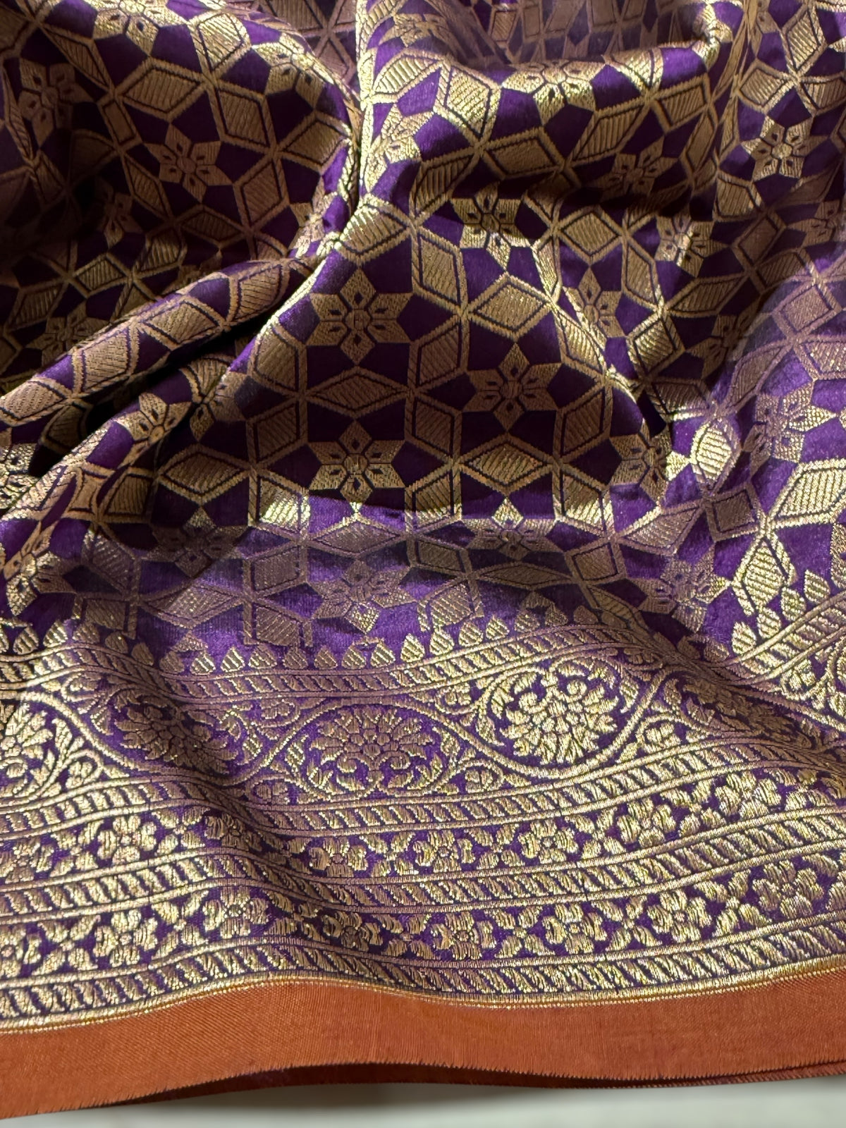 Violet Banarasi Tanchoi Silk Saree