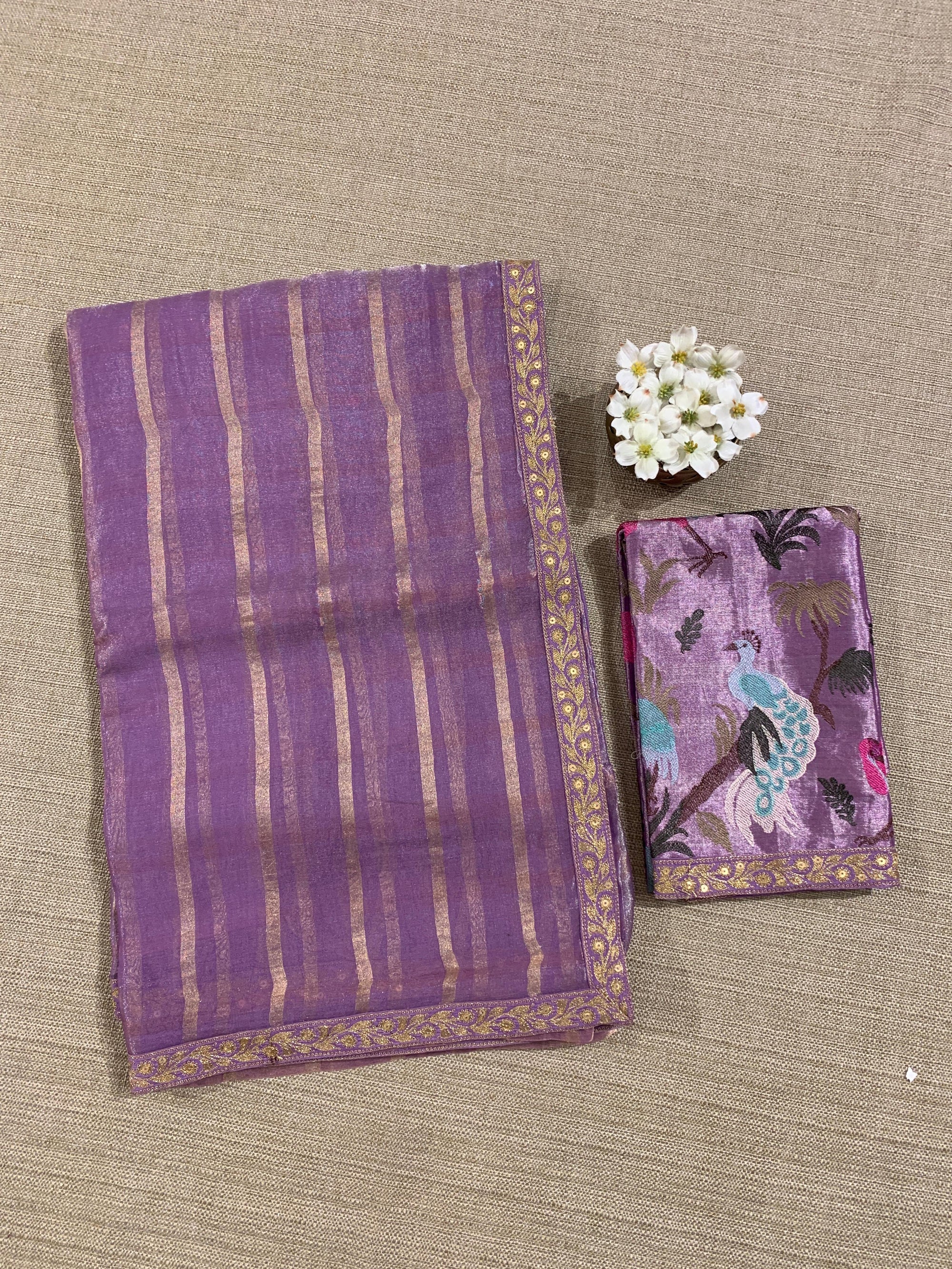 Lilac Banarasi Tissue checks Saree with Sabyasachi Borders