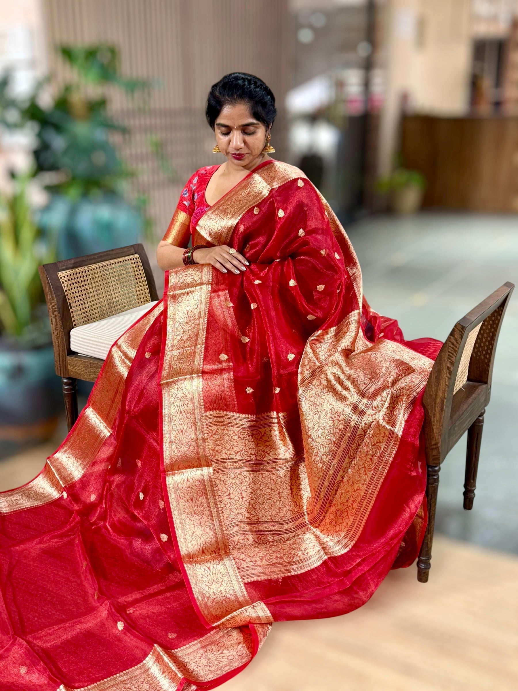 Red Banarasi Tissue Silk Saree