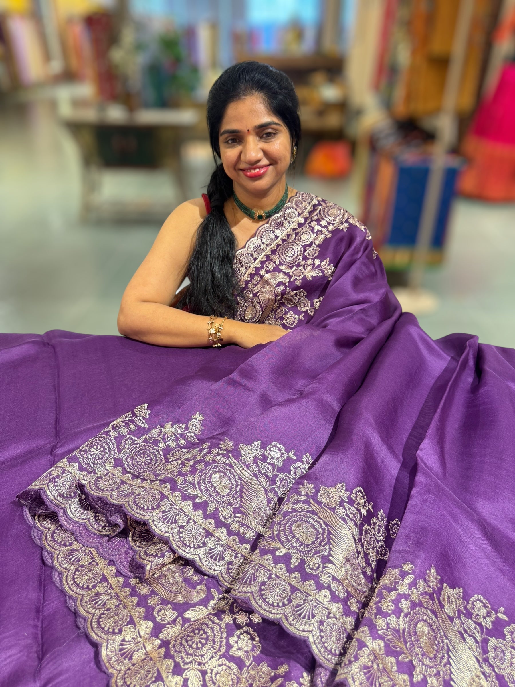 Purple Pure organza Saree with pita emb