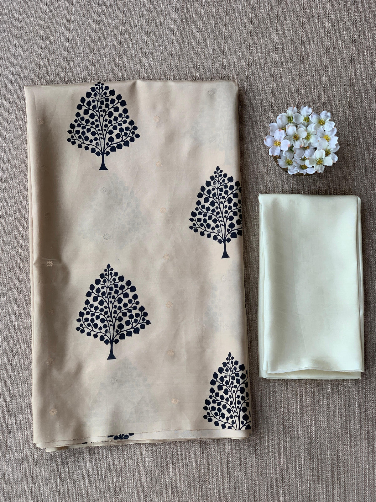 Beige Border less Designer printed kanchi silk saree with double color pallu