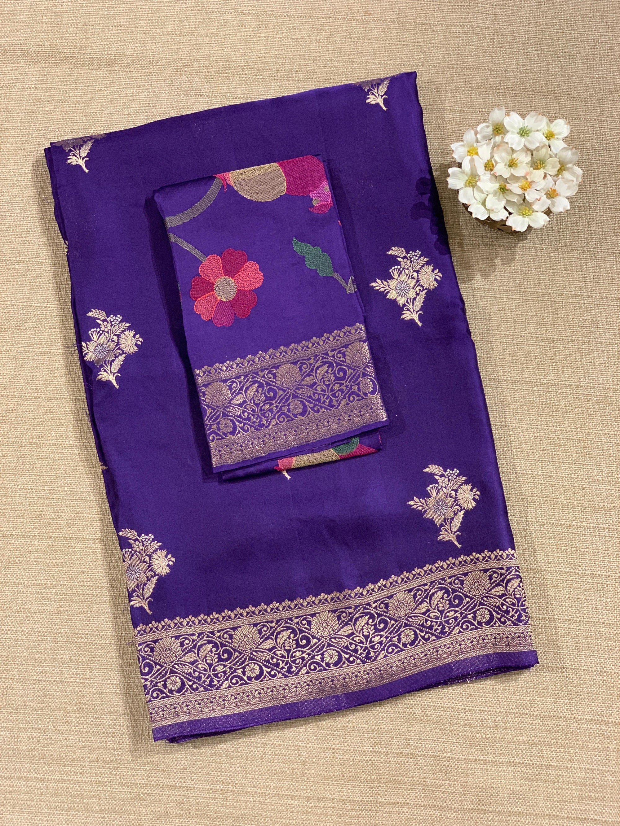 Brinjal Mashru Silk Saree with Paithani inspired embroidered blouse