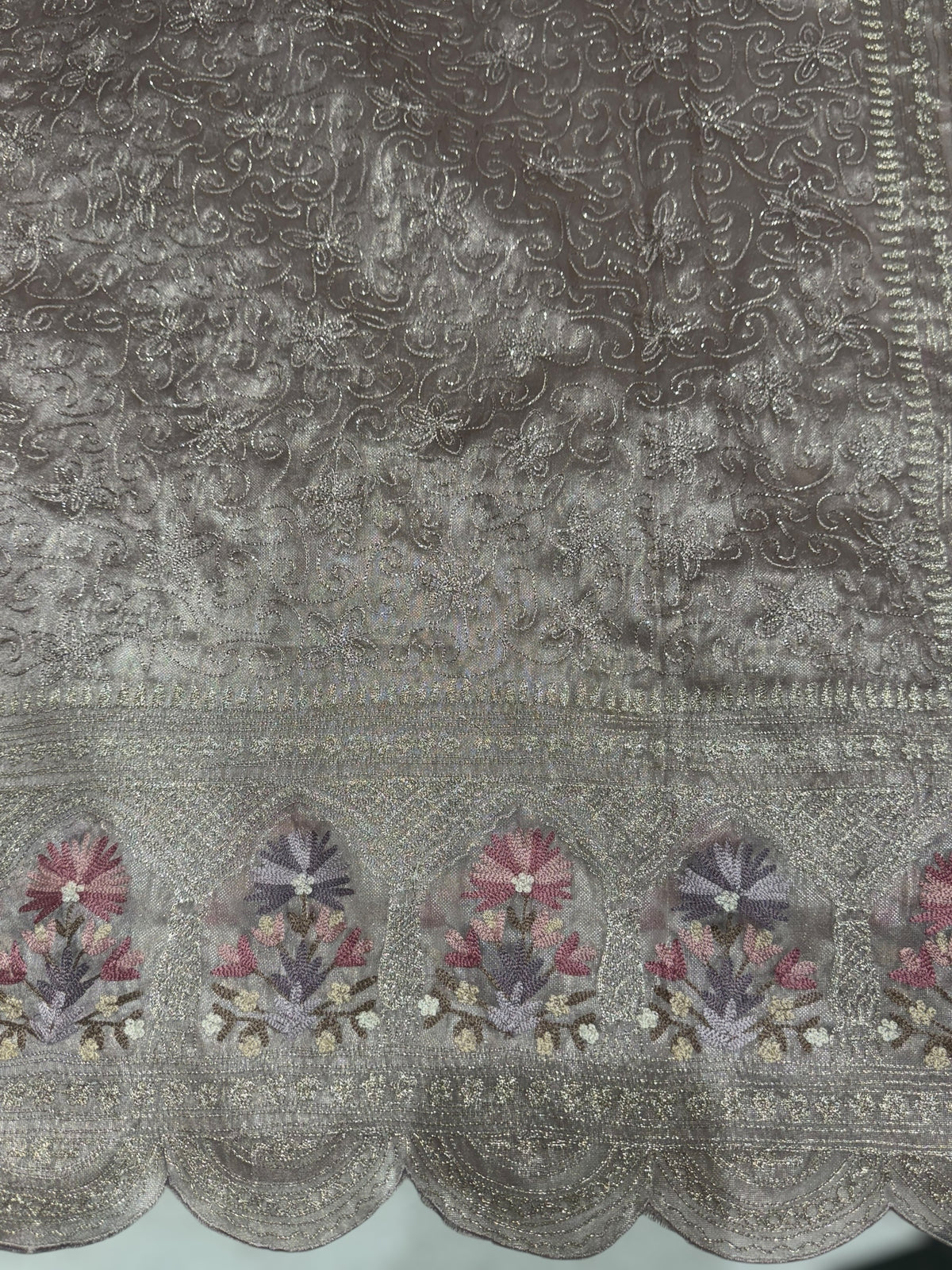 Dusty mauve Glass Organza Saree with allover embroidery