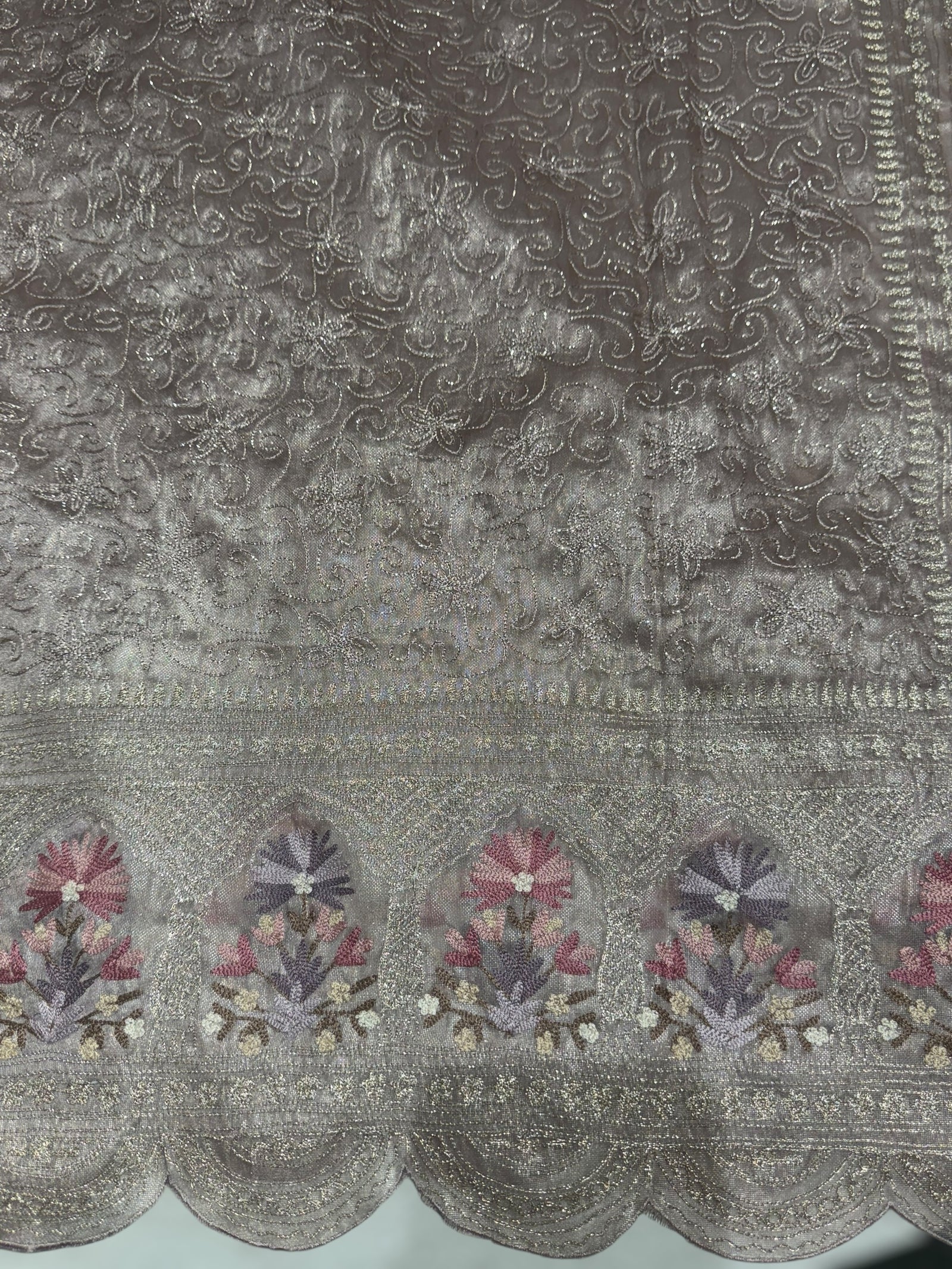 Dusty mauve Glass Organza Saree with allover embroidery