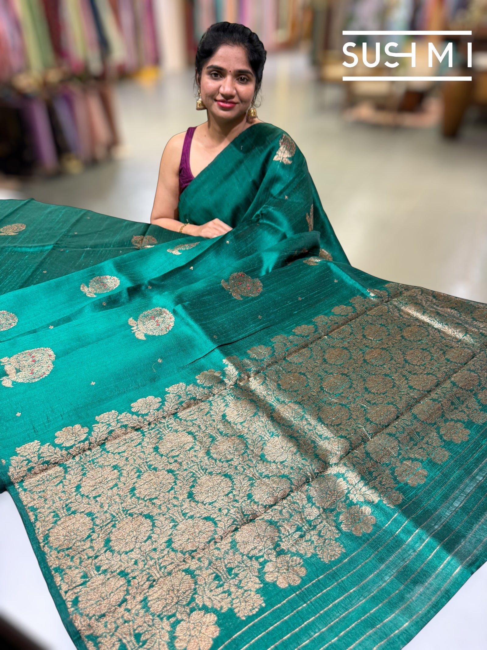 Emerald Green Banarasi Handloom Dupion Rawsilk Saree : S62F107