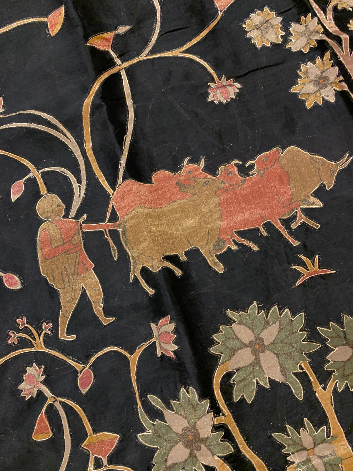 Black Designer Organza Saree with Stunning Tissue Applique work Saree with Village theme