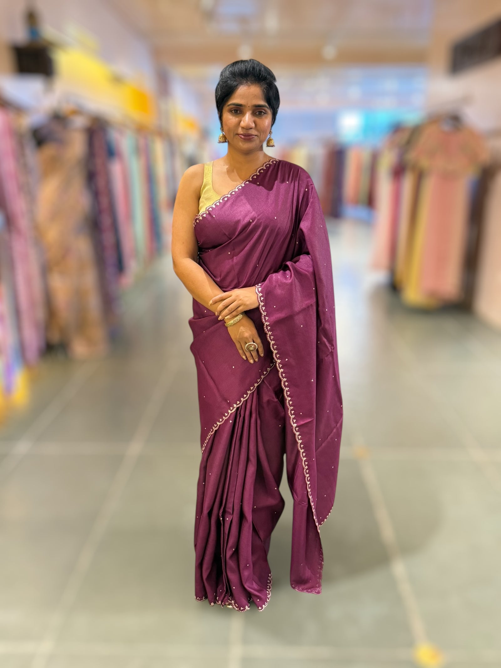 Wine tussar with fusion blouse