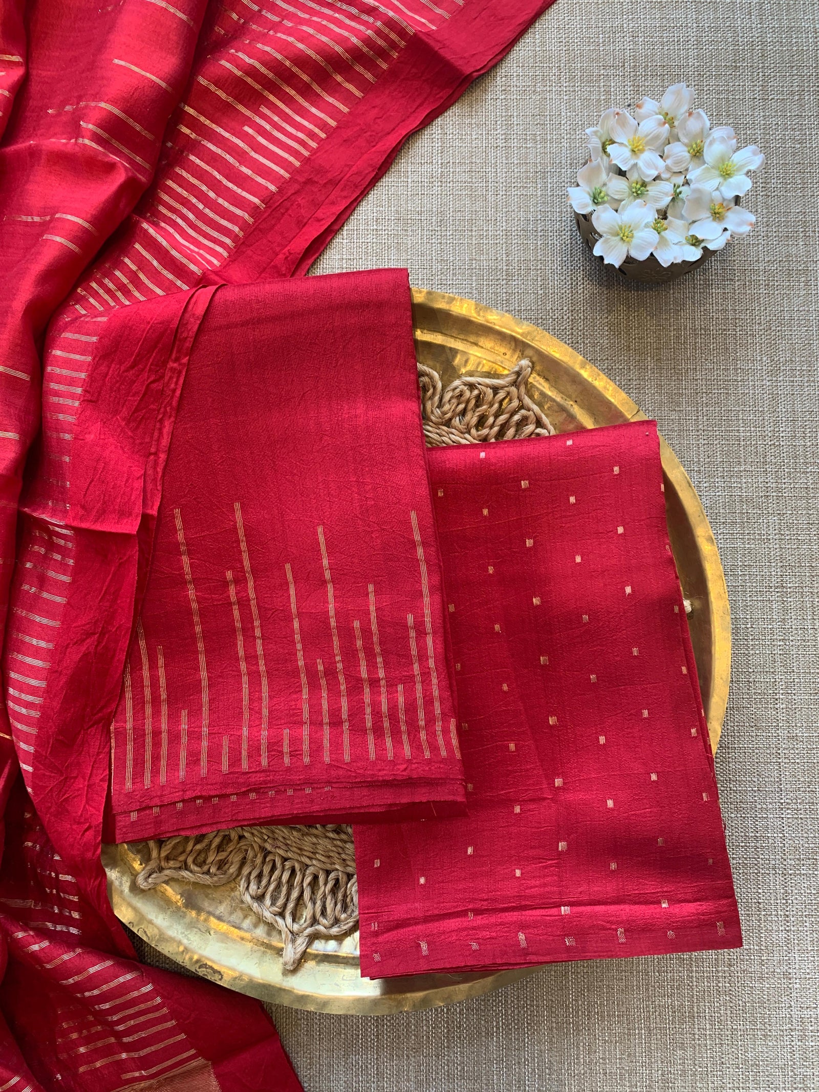 Chilli Red  Banarasi Handloom Chiniya Silk 3-pc Suit Set