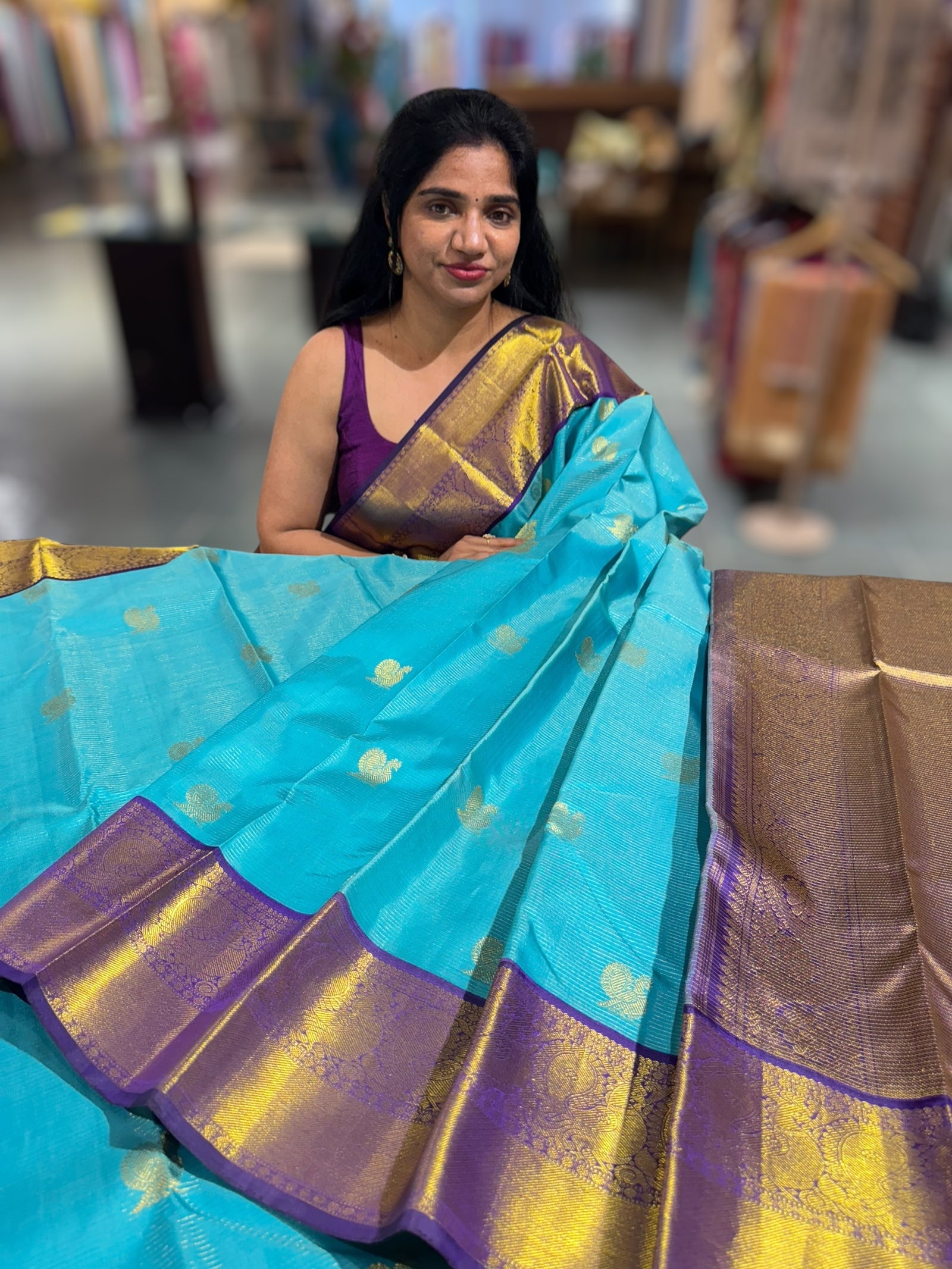 Blue & Purple Combo Combo Kanchi Vintage Checks Saree