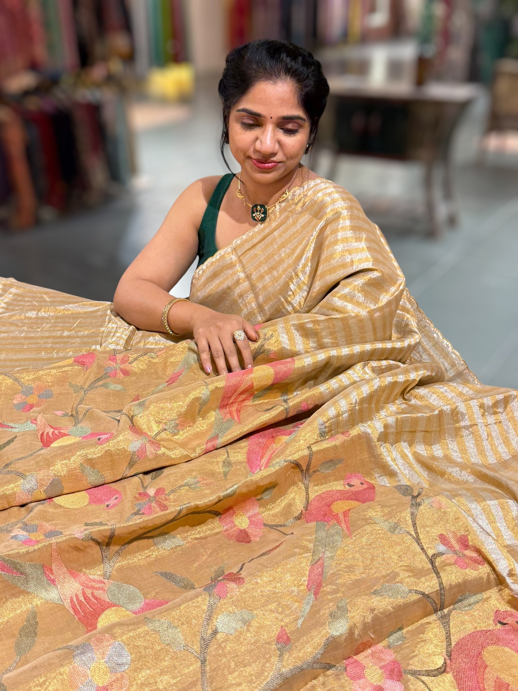 Chanderi Tissue Saree with stripes