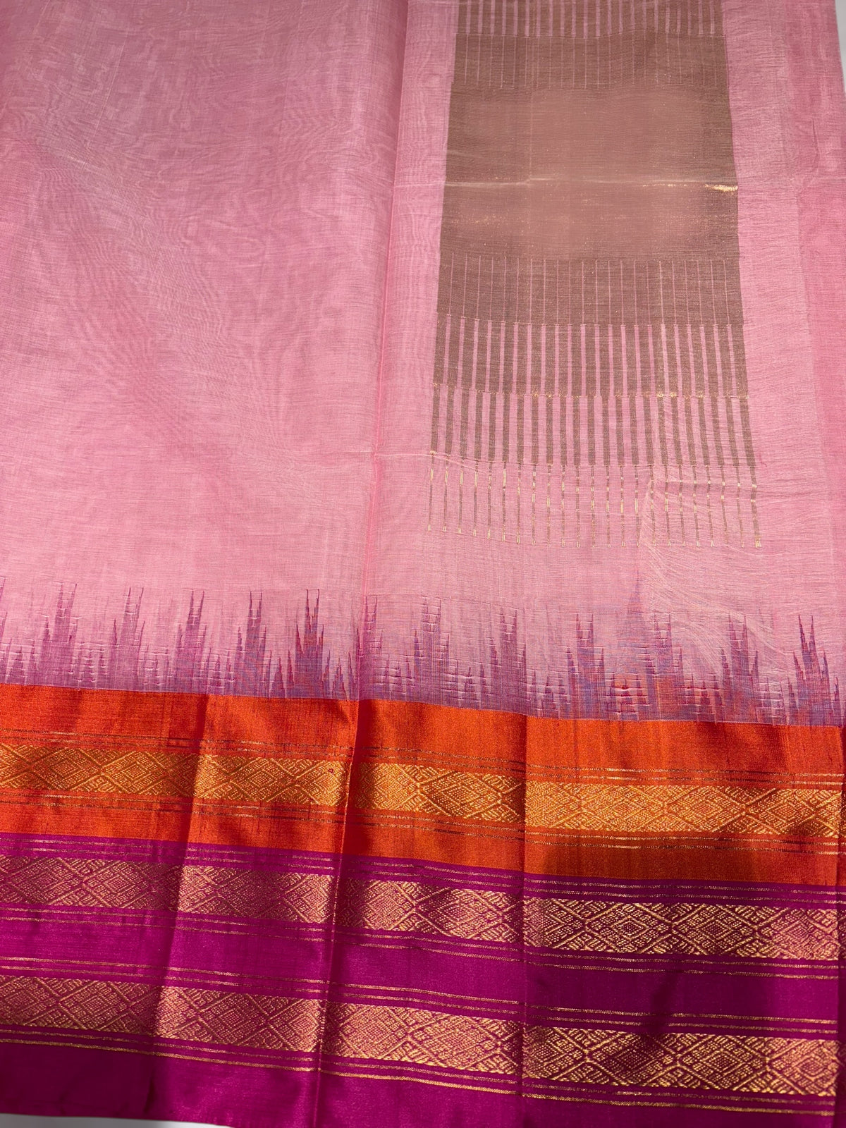 Pastel Pink ponduru khadi jamdani Saree