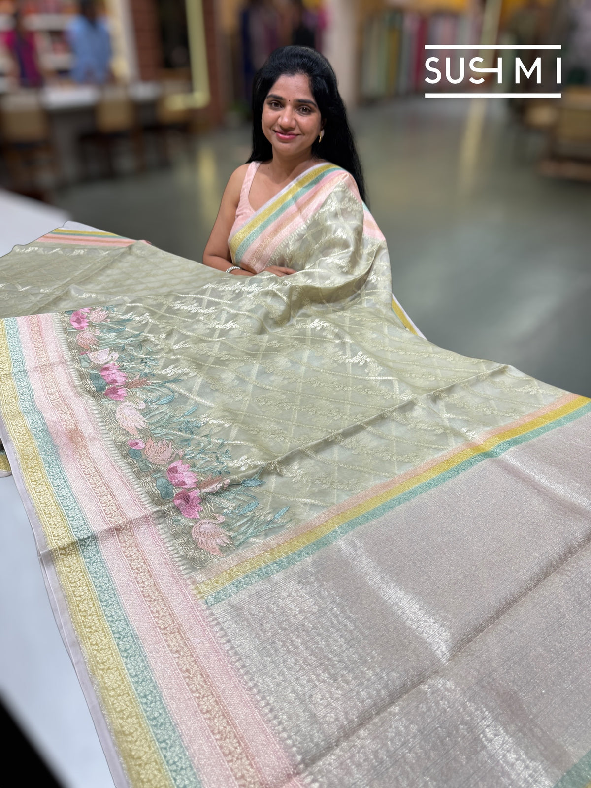 Pista Designer Kora Banarasi Saree: S62F230
