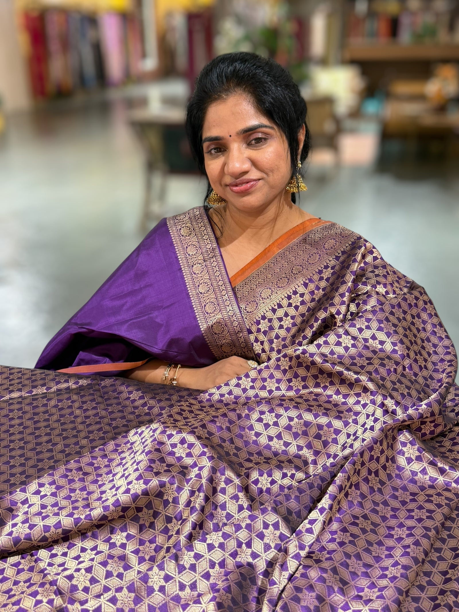 Violet Banarasi Tanchoi Silk Saree