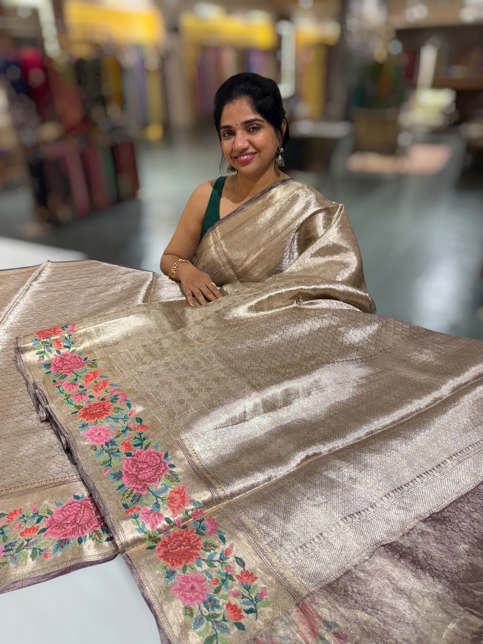Purple Base Banarasi Tissue Brocade Saree with Petite Point Embroidered Border