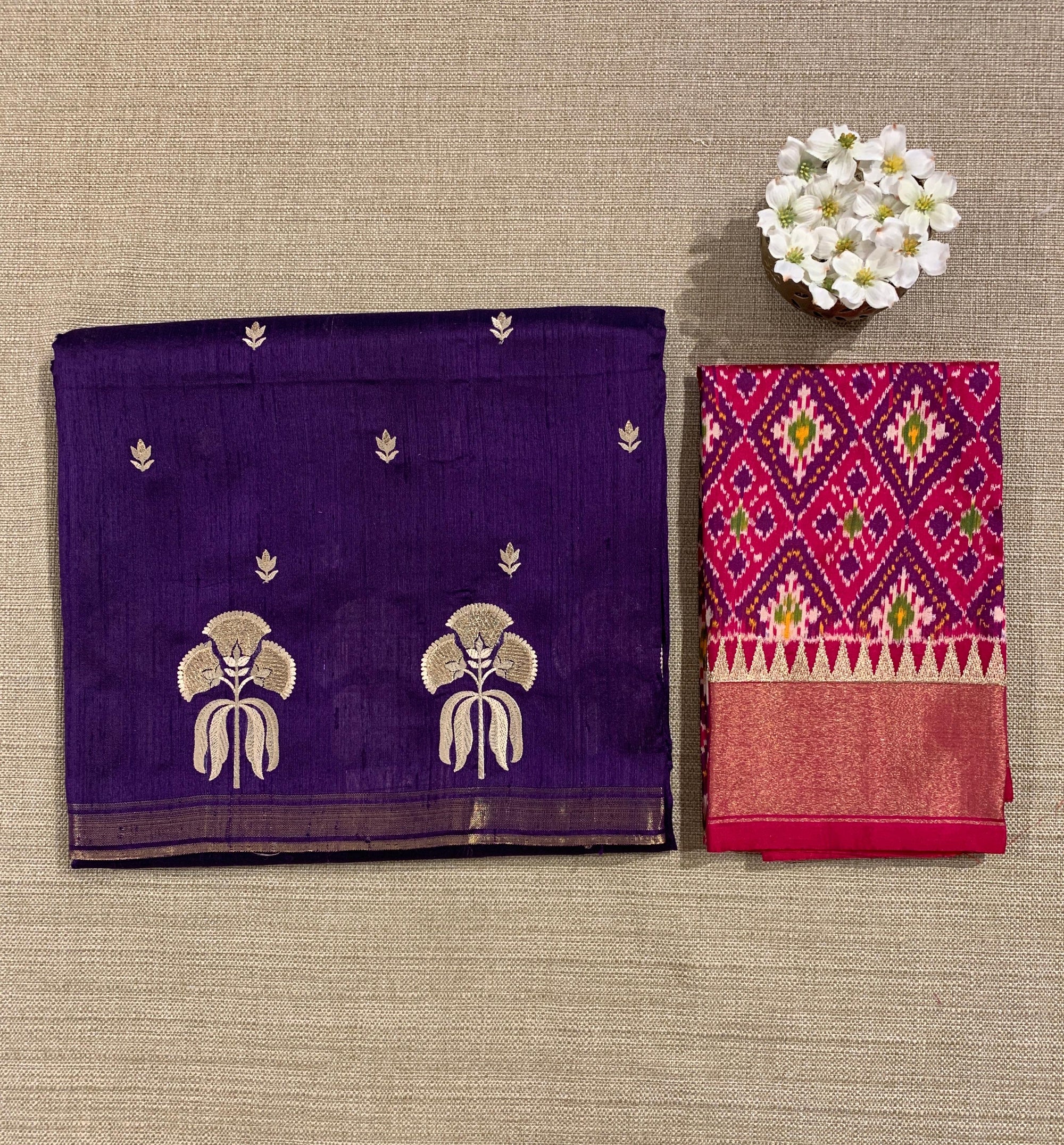 Violet Pure Handloom Raw Silk Saree