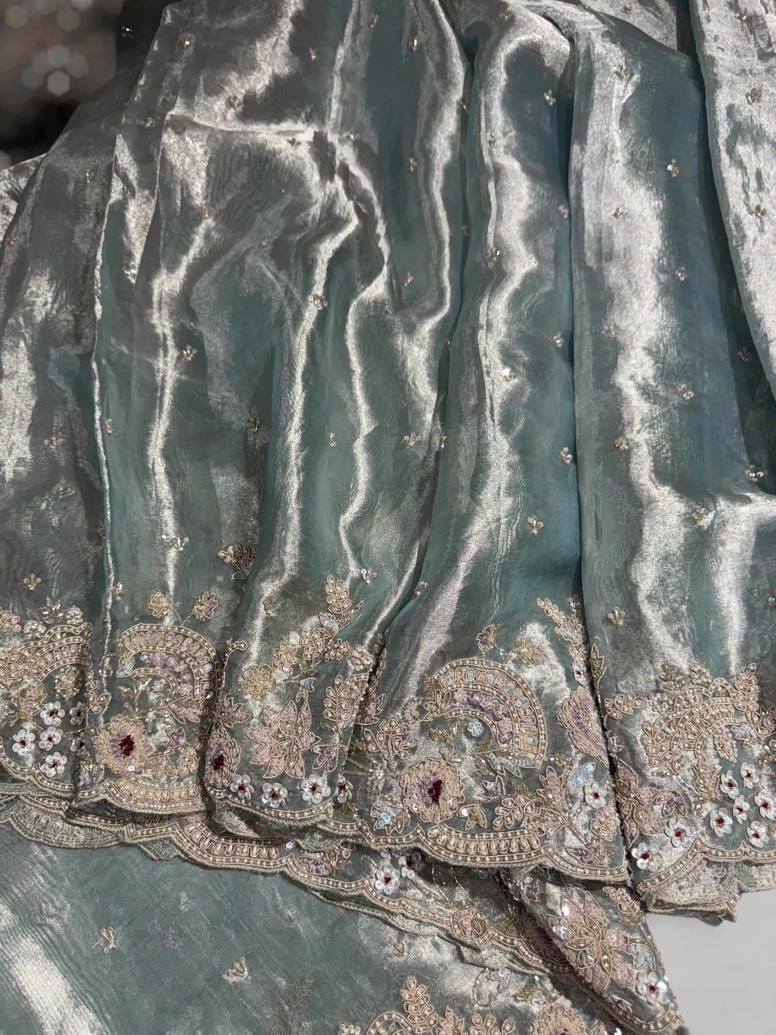 Pastel Blue tissue saree with heavy handwork