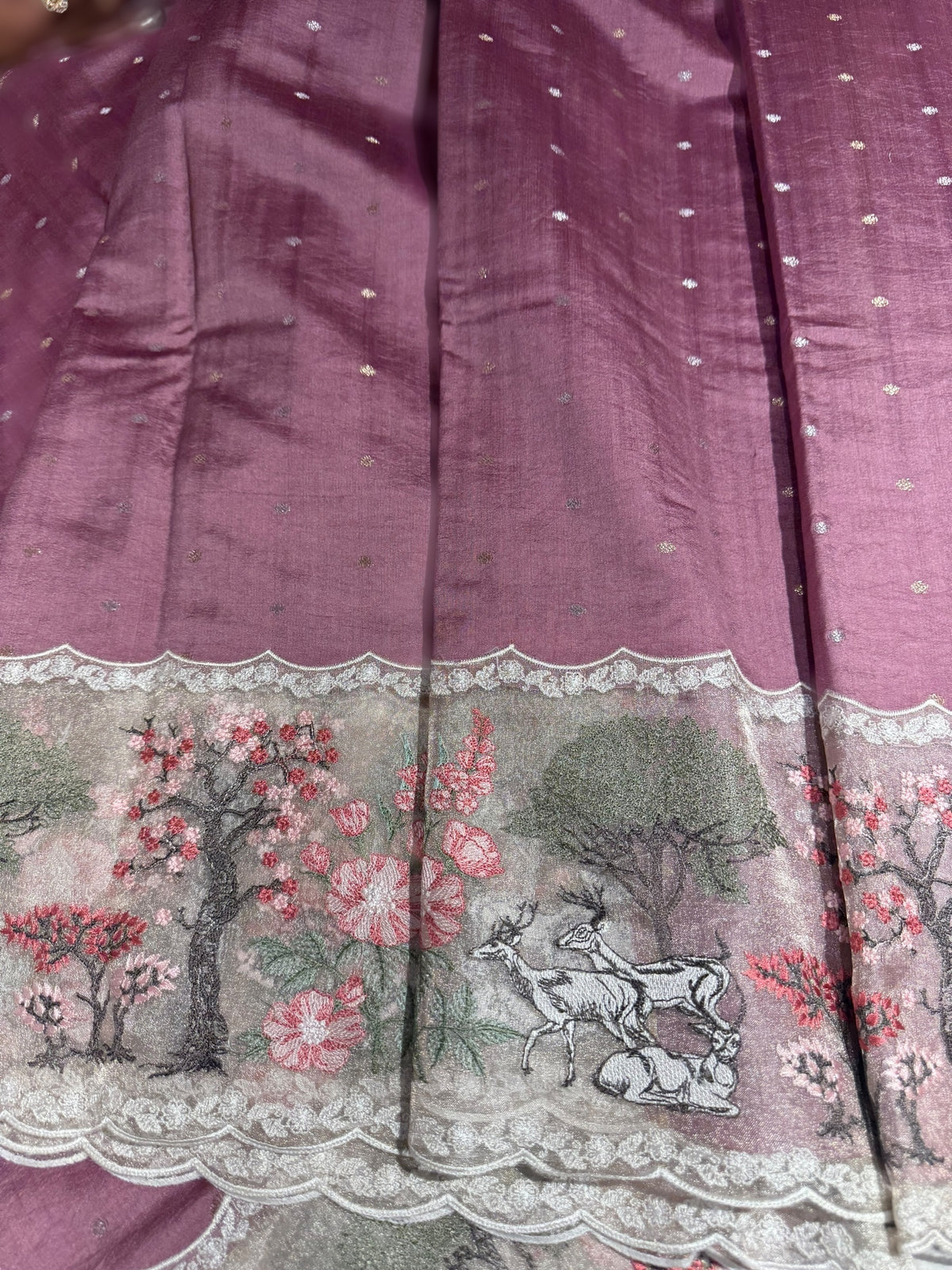 Dusty Pink Designer Chiniya silk saree