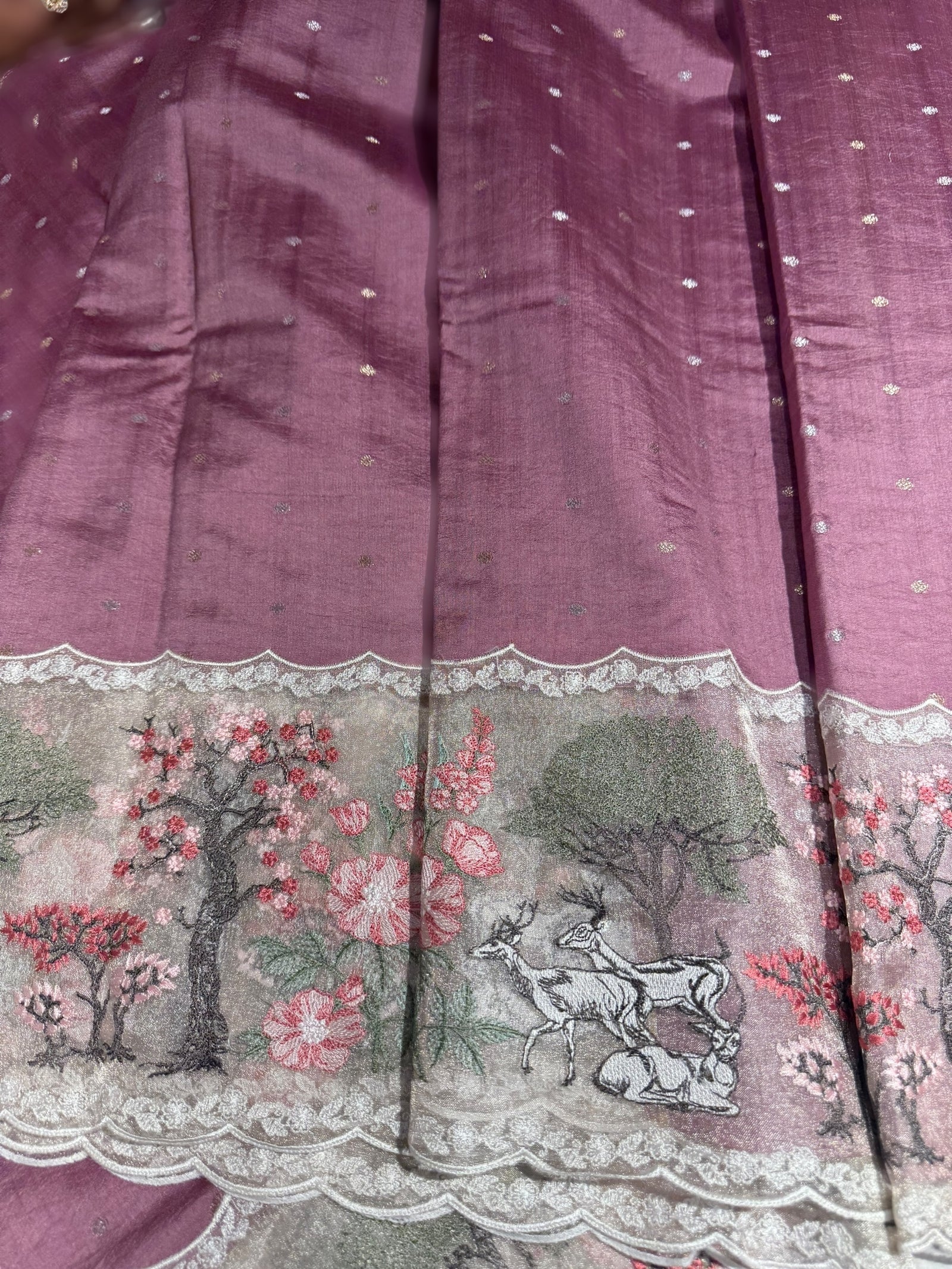 Dusty Pink Designer Chiniya silk saree