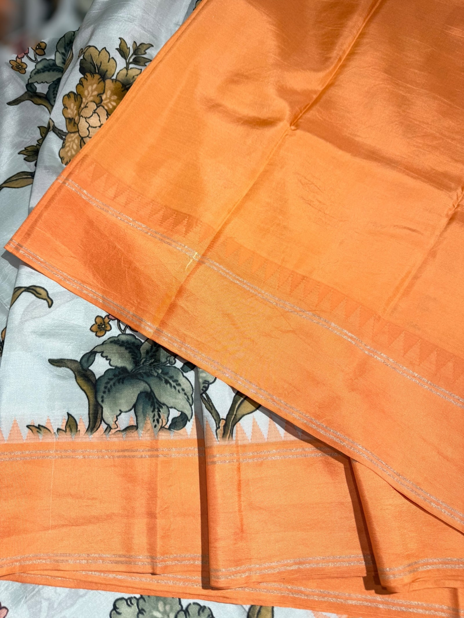 Powder Blue Kanjeevaram Designer print saree