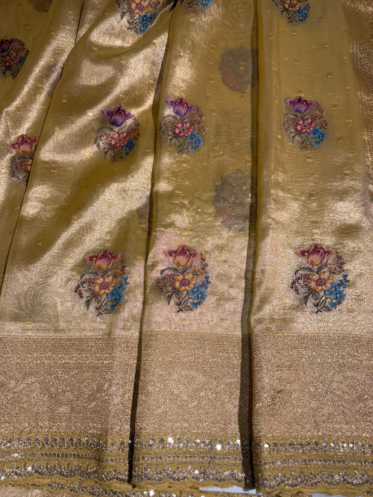 Pastel yellow banarasi tissue saree