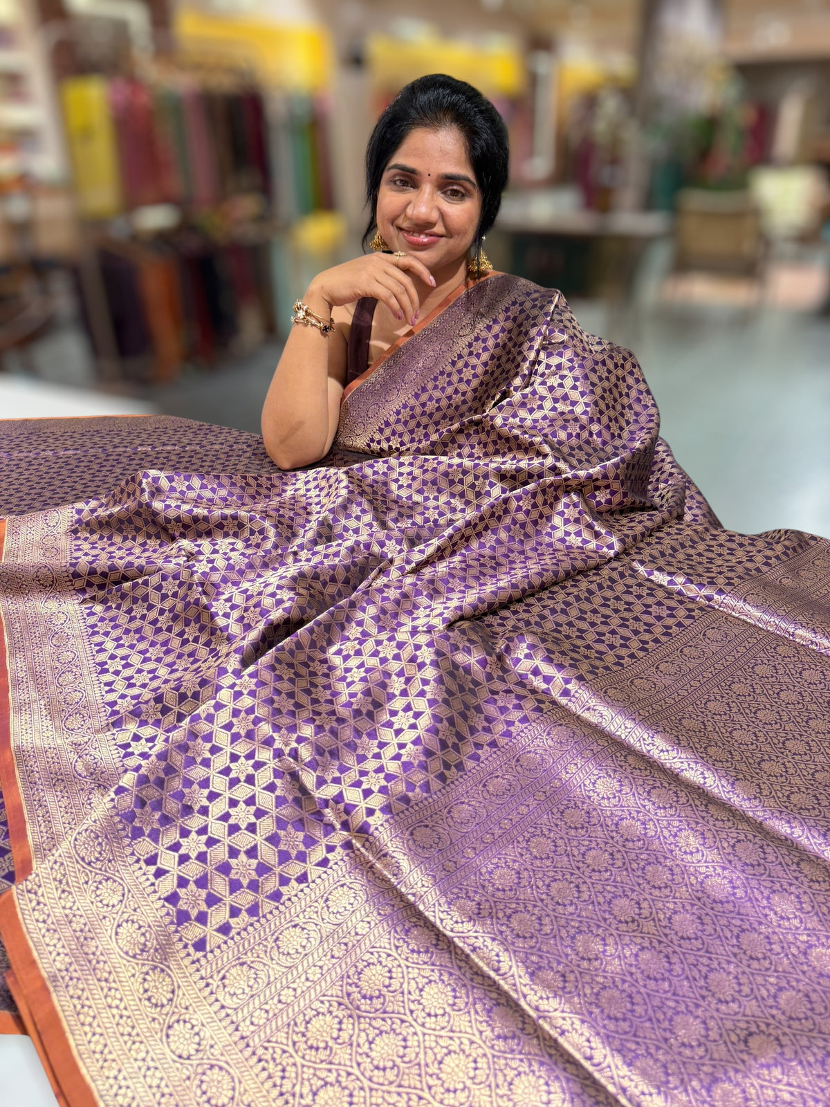 Violet Banarasi Tanchoi Silk Saree