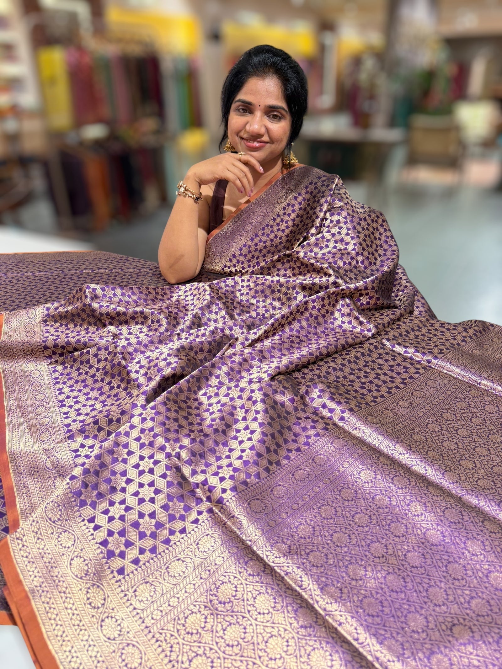 Violet Banarasi Tanchoi Silk Saree