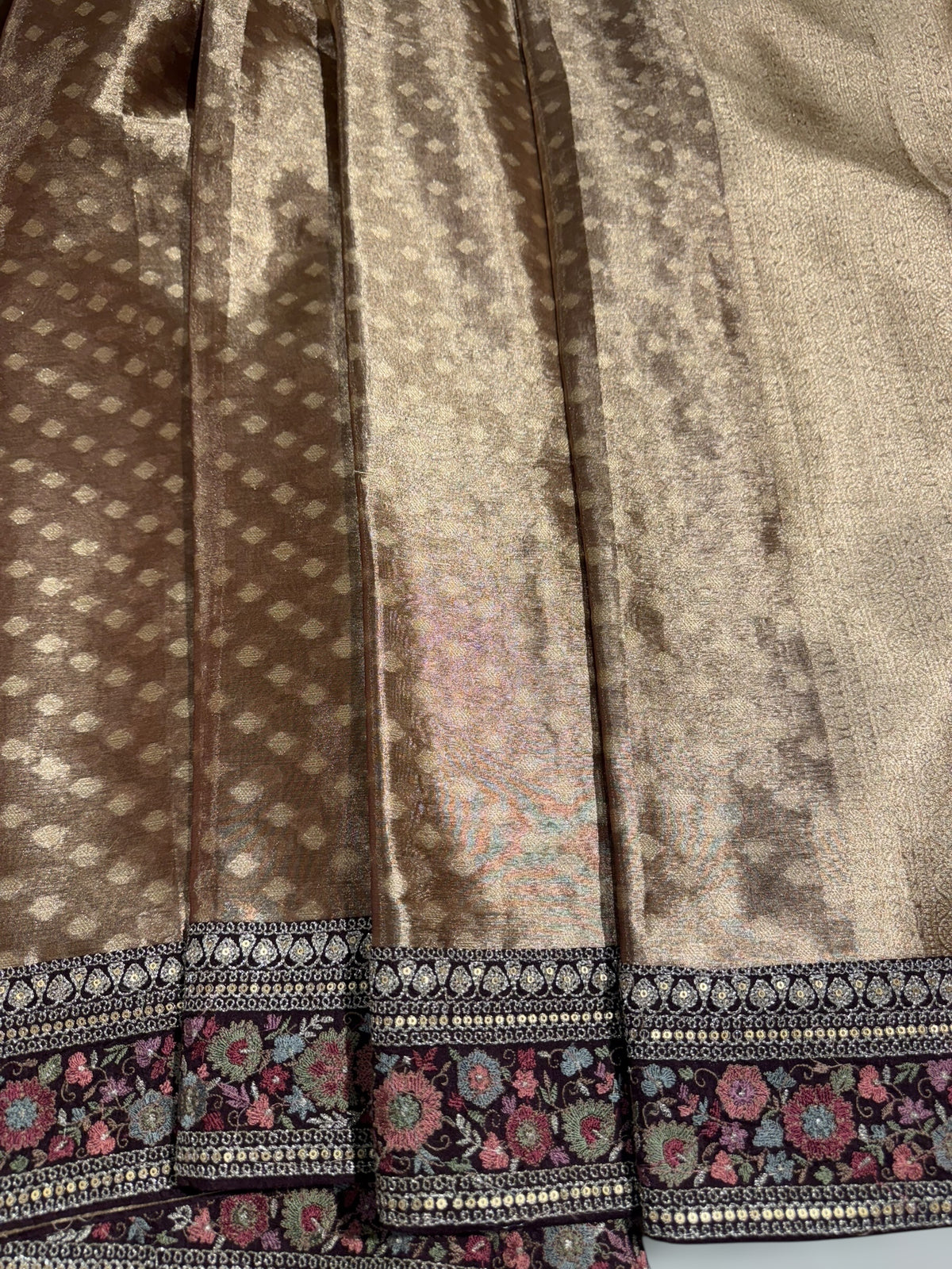 Antique Brown Banarasi brocade tissue saree with sabhya borders