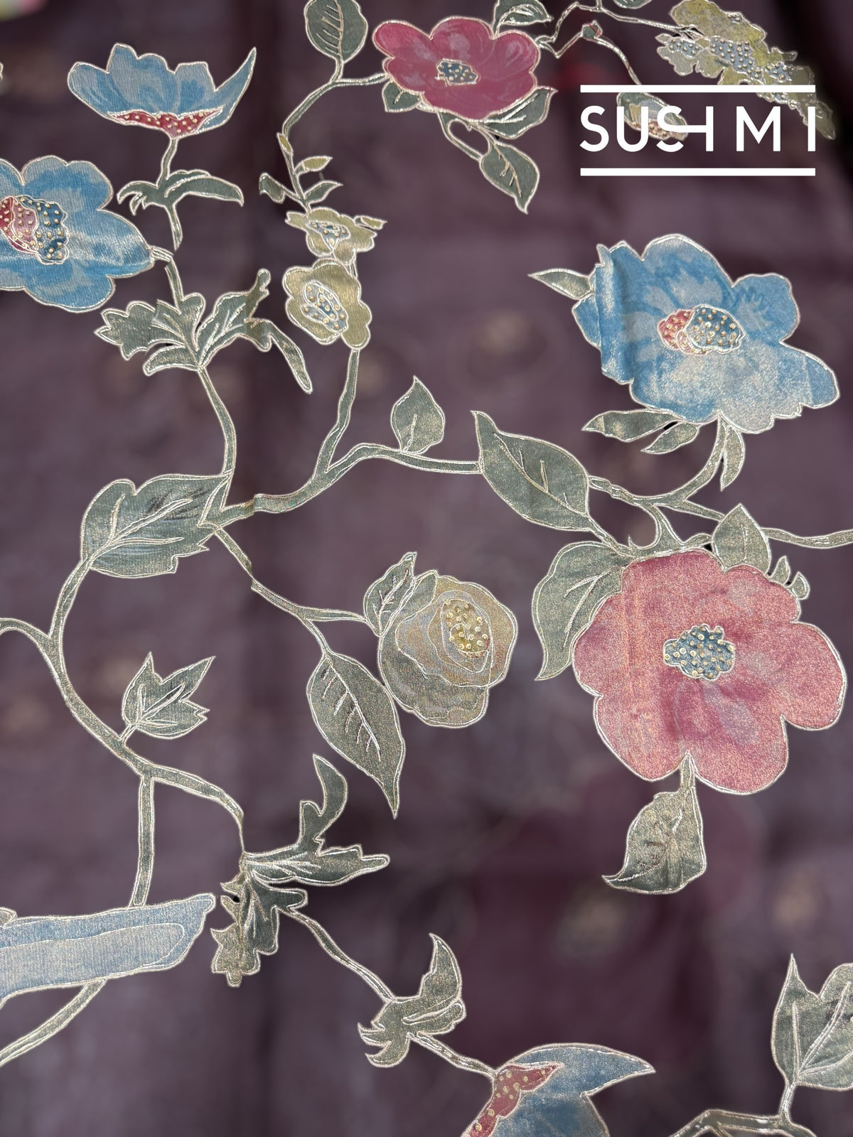 Brown Designer Organza with Tissue applique work : S62F092