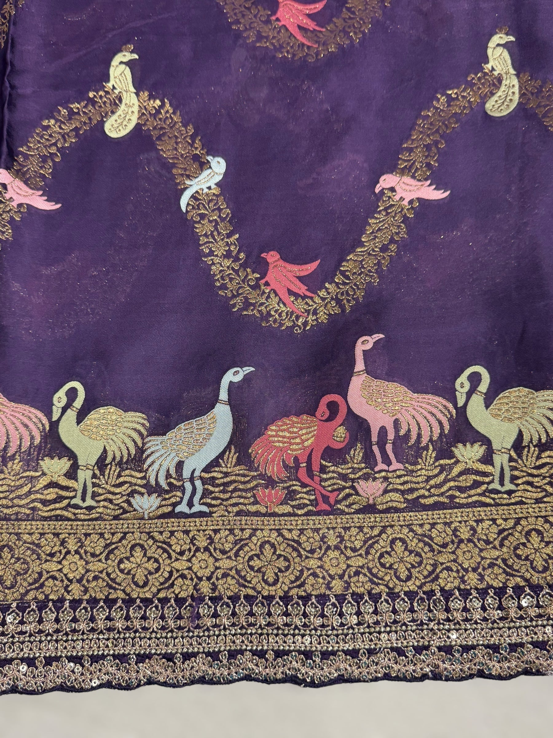 Brinjal Mashru Silk Saree with allover weaving and Sahbysachi borders and Blouse