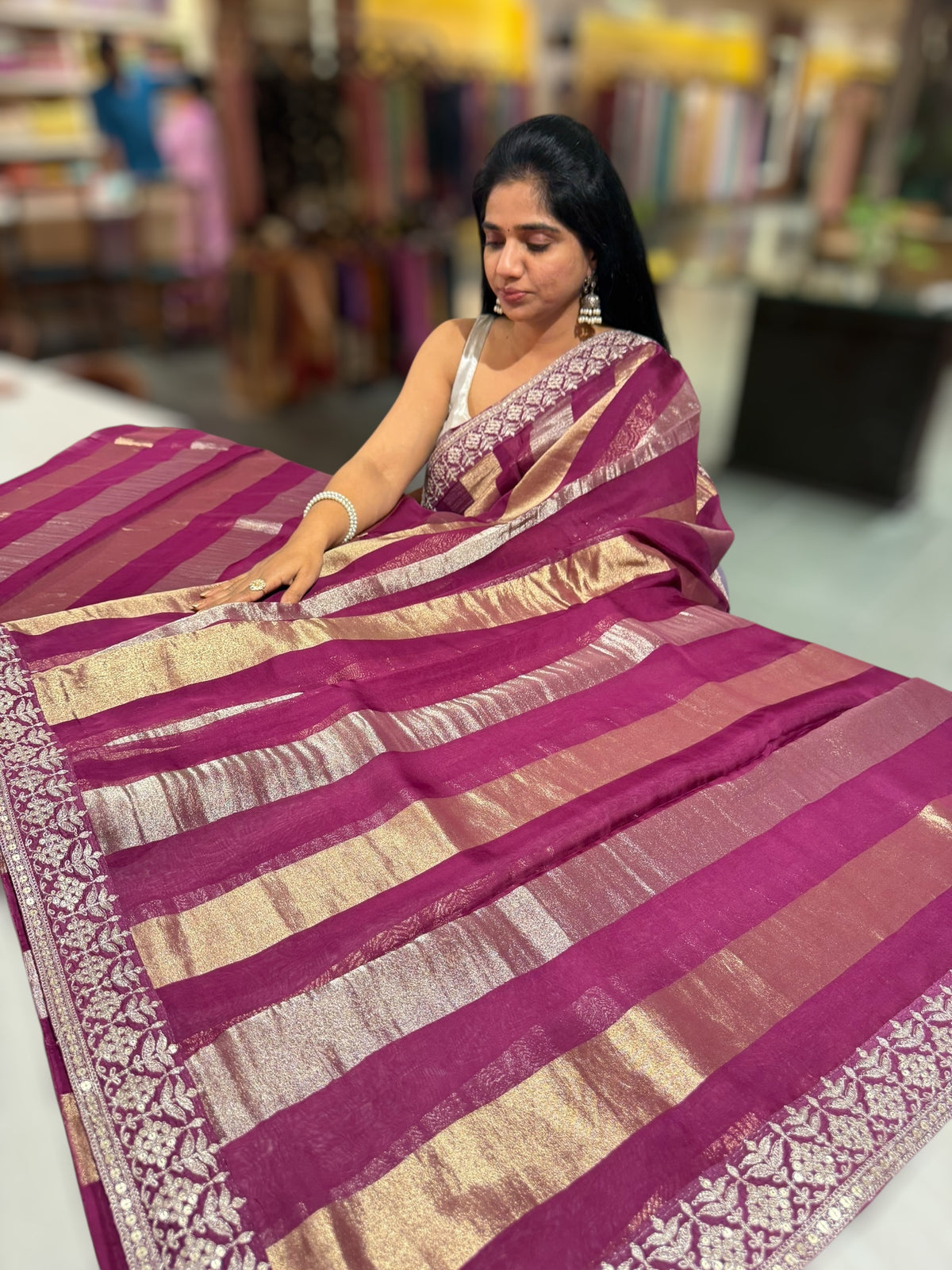 Wine kora tissue stripes saree