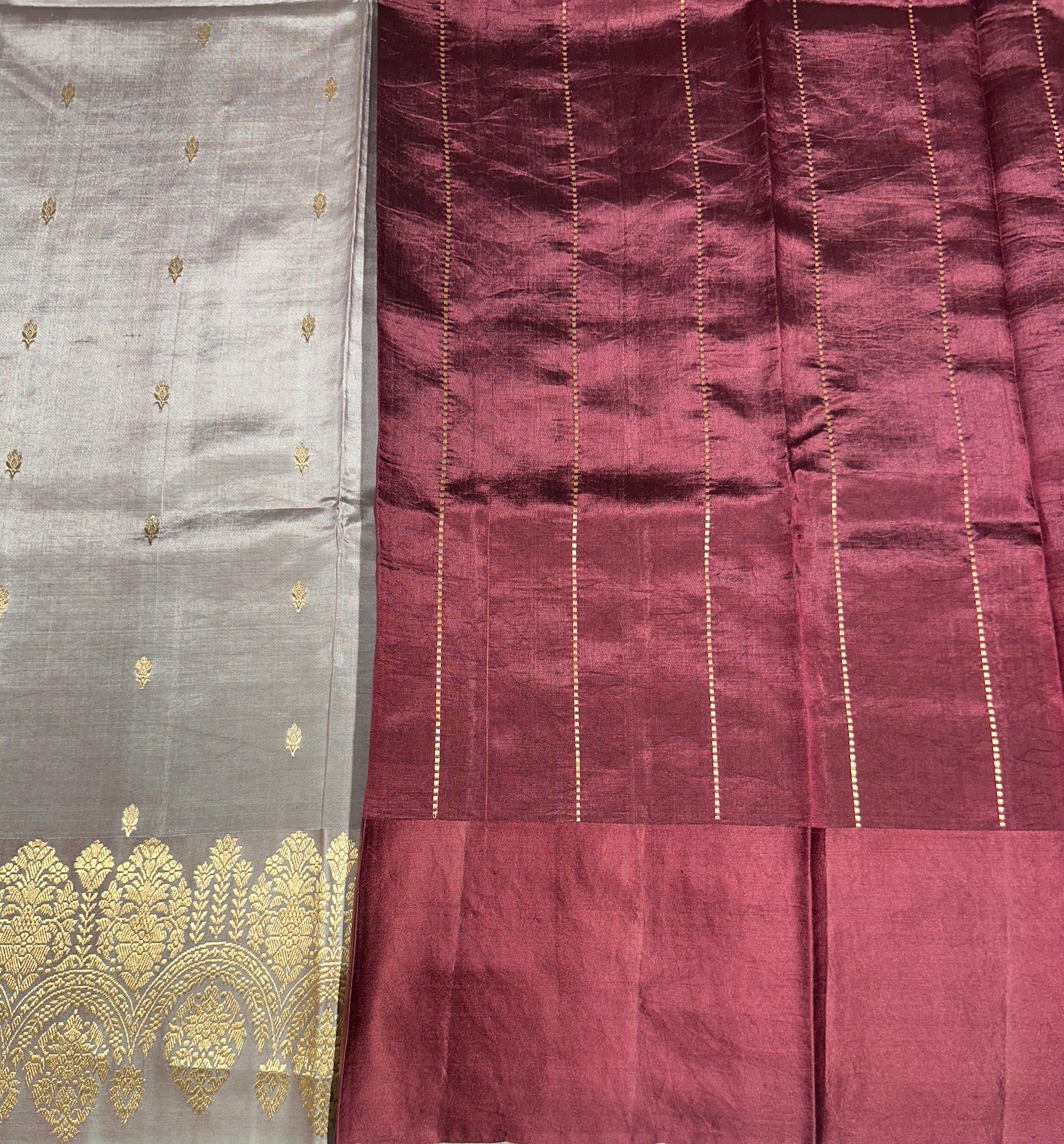 Dusty Mauve Raw Mangoe Silk Saree with heavy weaving Mashru Open Border