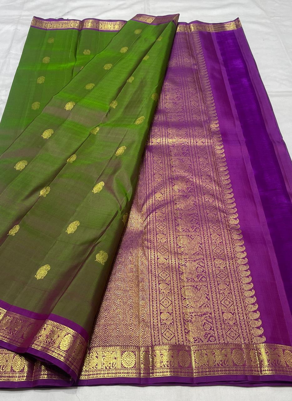 Leaf Green & Majenta Combo Vintage Kanjeevaram Saree