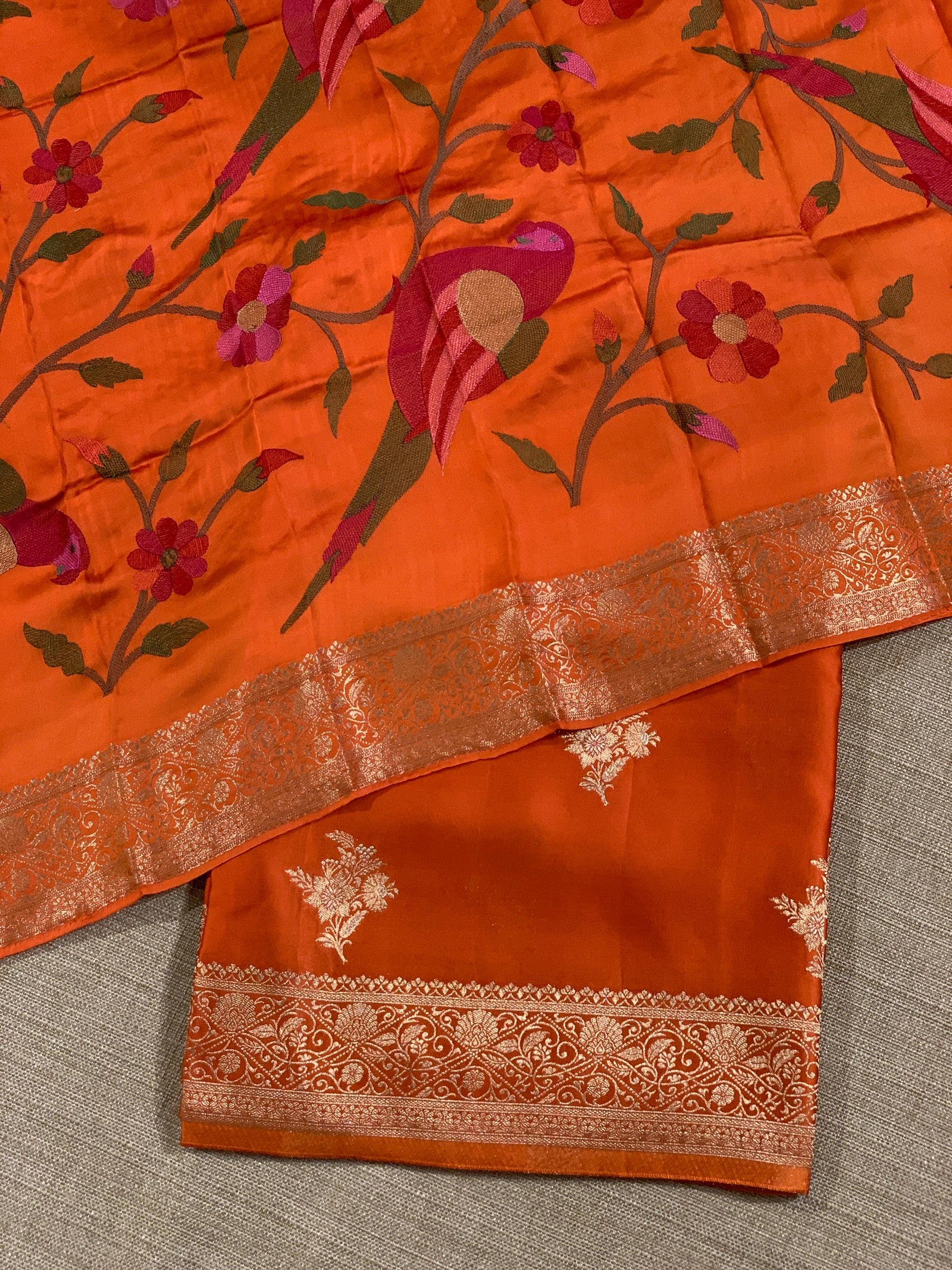 Orange Mashru Silk Saree with Paithani inspired embroidered blouse