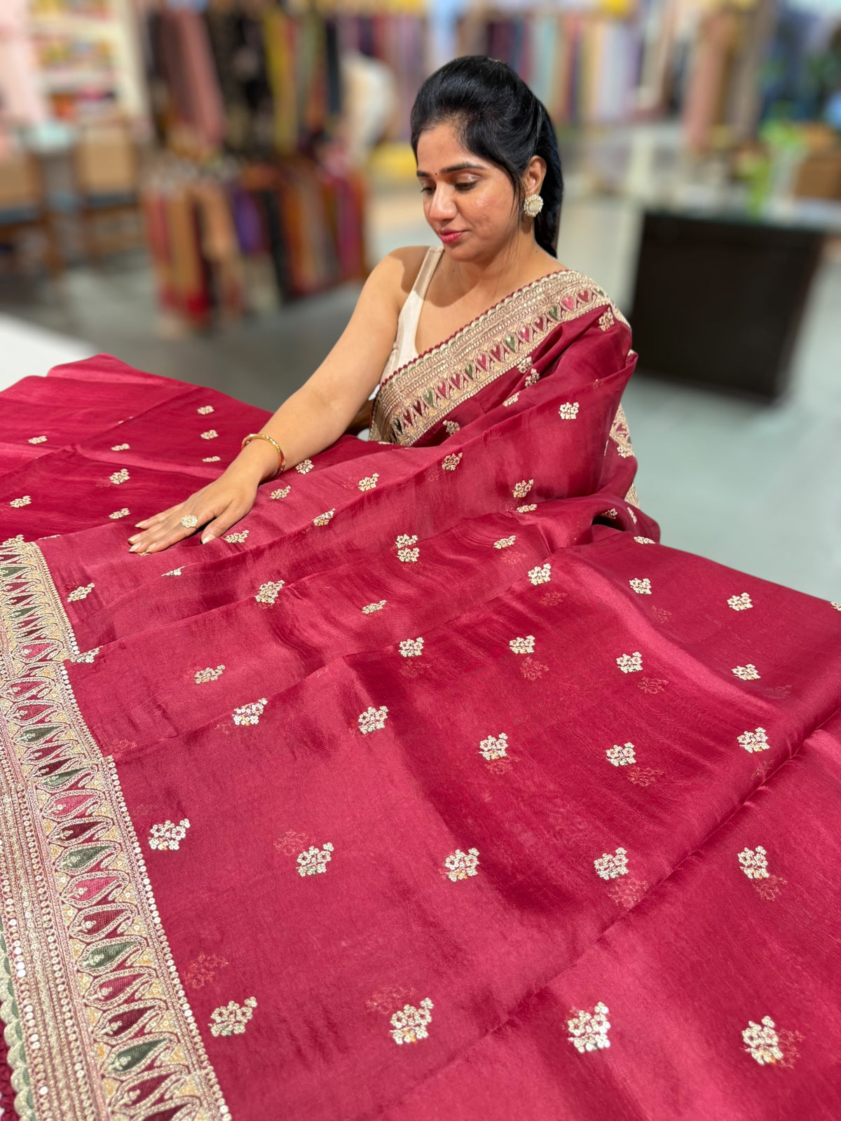 Maroon sabhyasachi style Pure Organza Saree