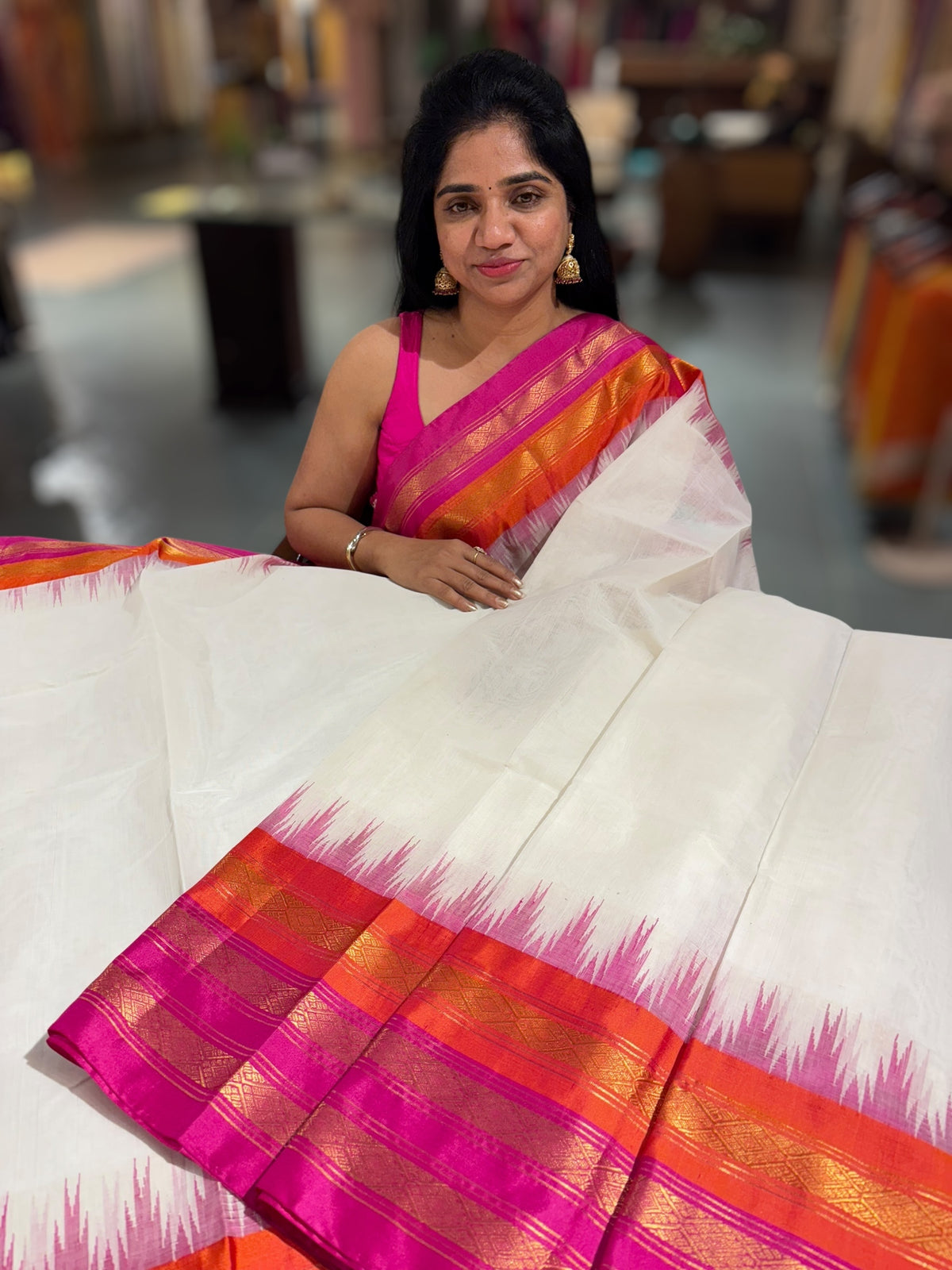Off White ponduru khadi jamdani Saree
