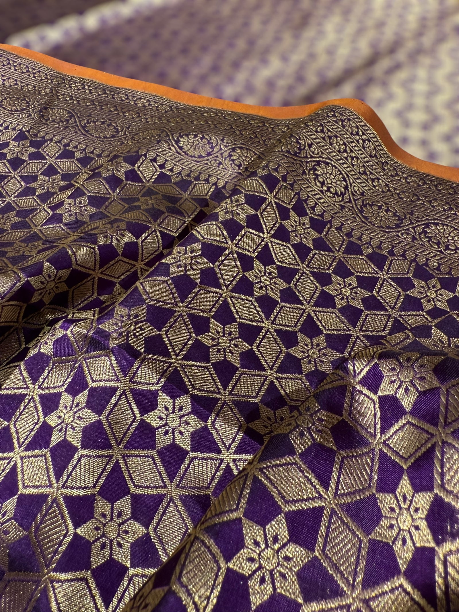 Violet Banarasi Tanchoi Silk Saree
