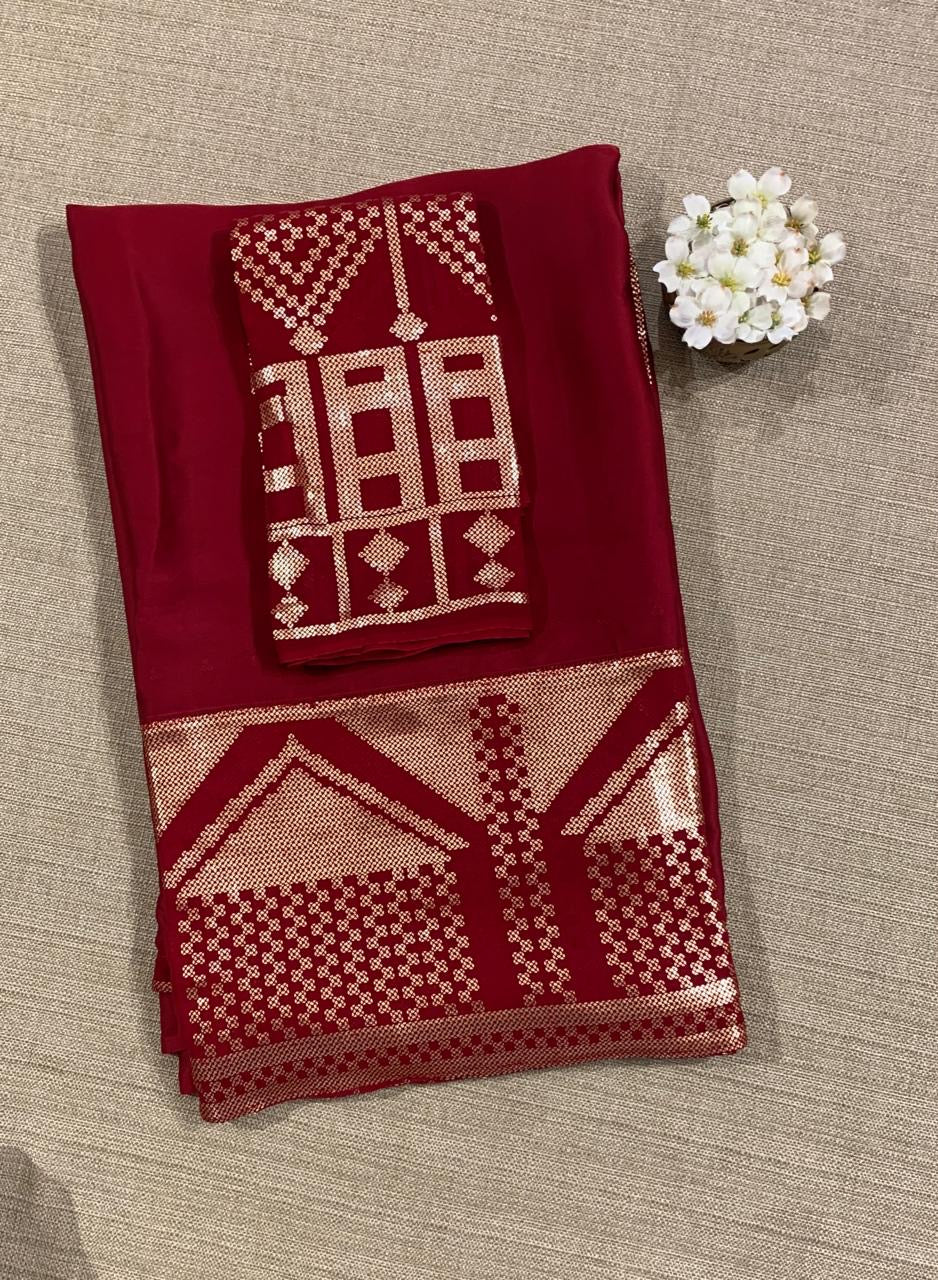 Dark Pink Pure Satin Saree with designer sequence border and blouse